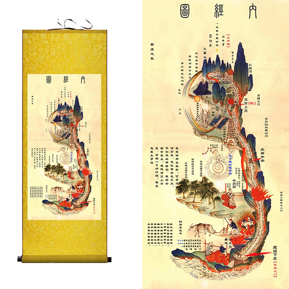 Vrfvsdasaas Golden Chinese Wall Art, Chinese Scroll Painting Taoist Tradition Fengshui Wall Decoration Home Office Hanging(Golden)