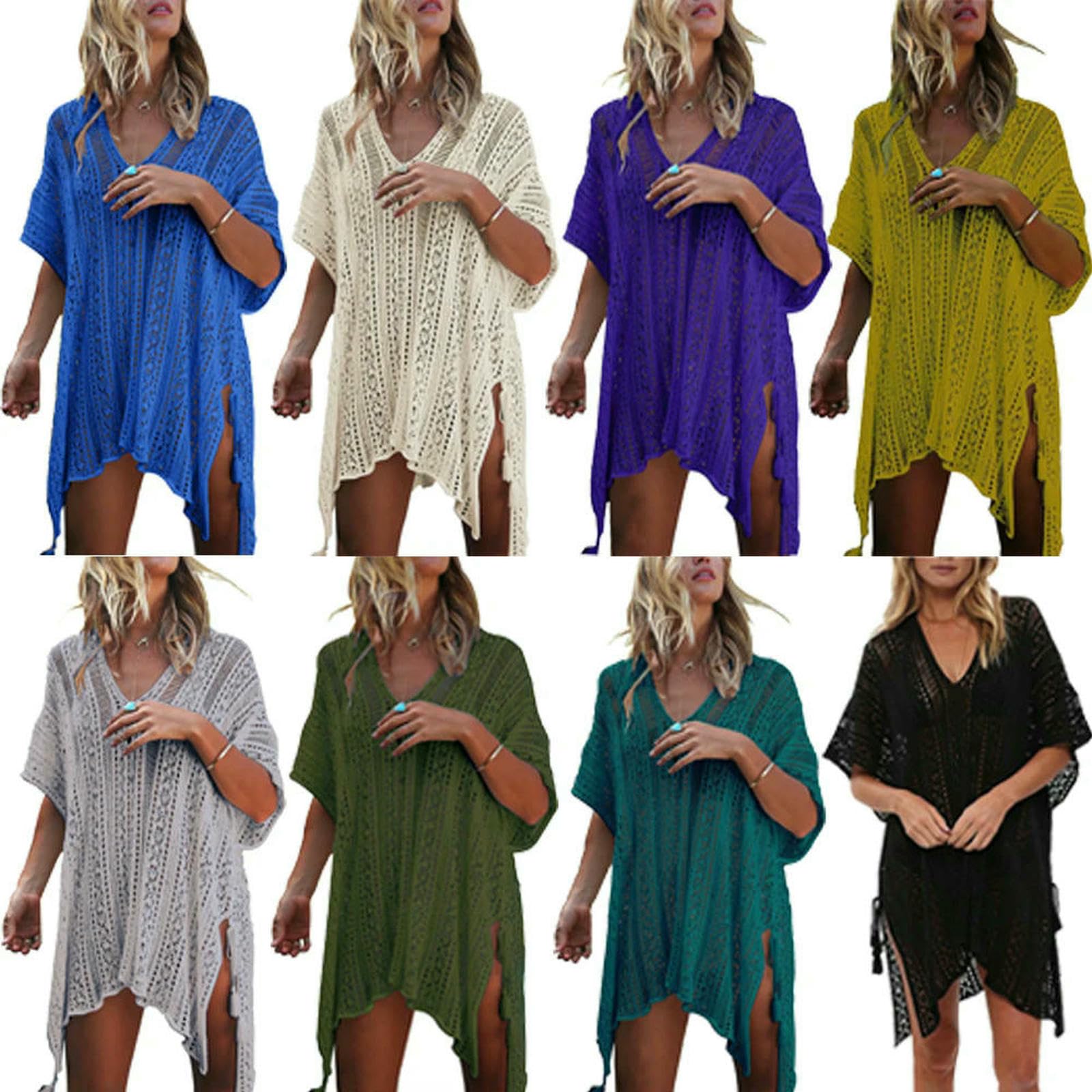 Abito da Spiaggia Donne Bikini Copertura Cavo-out Maglia all'Uncinetto Kaftan Estivo Costume Bagno Costumi Bagno-Grigio-Una Taglia