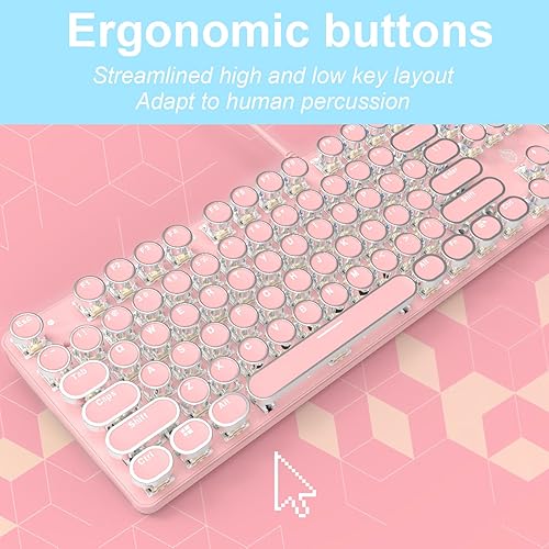 Miniatura 2 de Teclado mecánico para juegos estilo máquina de escribir con retroiluminación LED con interruptor azul retro redondo teclado de 104 teclas (teclado