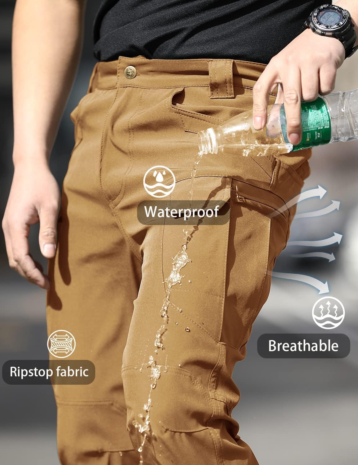 AUTIWITUA Men's Tactical Pants Water Resistant Flex Ripstop Cargo Pants Lightweight Hiking Pants with Multi Pockets(No Belt)