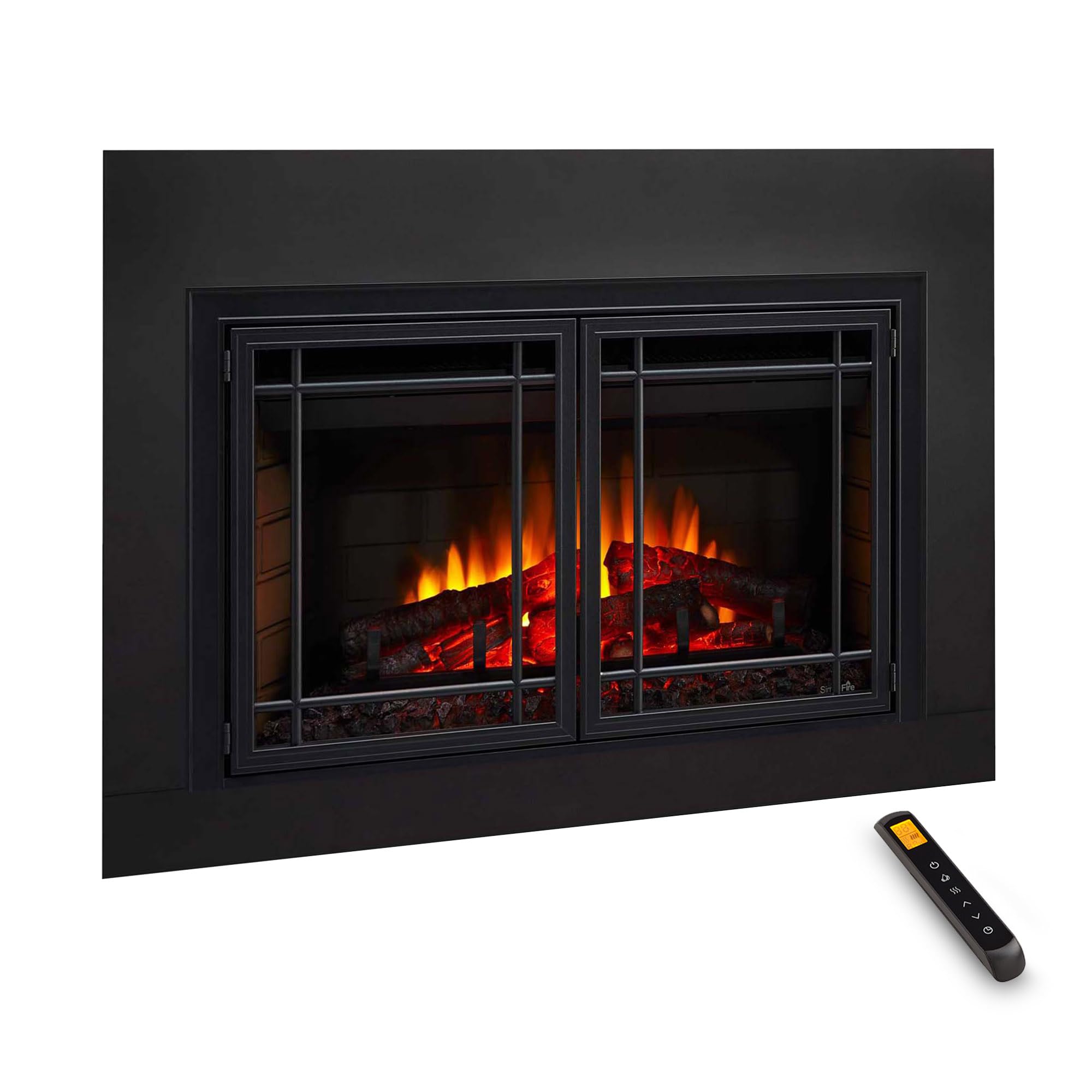 25-Inch Electric Fireplace Insert with Mission Door Front and Small Black Surround, 35" x 23" (SF-INS25-FT-MISSION-25-SF-SI3523-INS25)