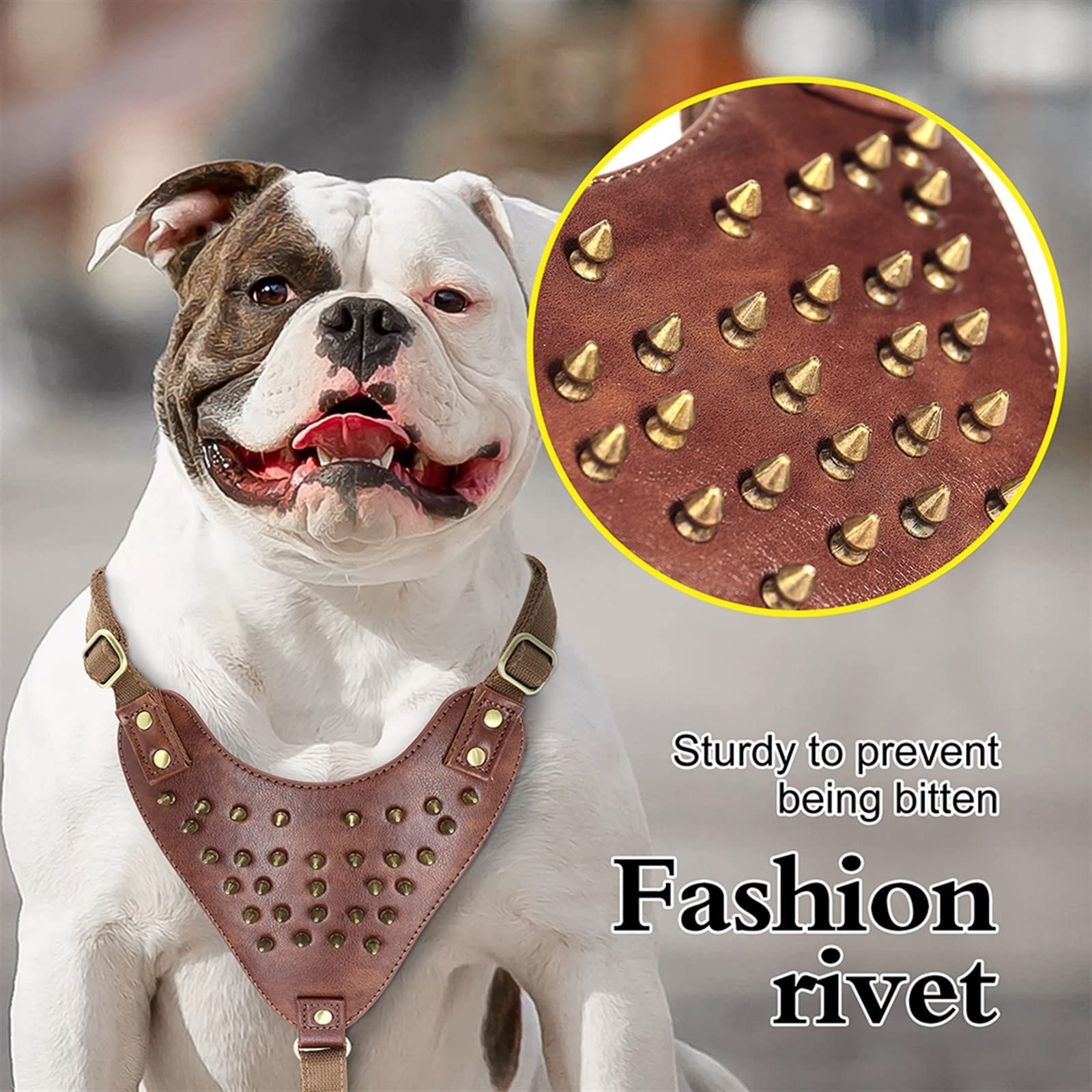 FNSK Arnés For Perro con Tachuelas Y Tachuelas, Chaleco De Arnés For Perro De Cuero Duradero Ajustable For Perros Medianos Y Grandes, Accesorios For Bóxer Pitbull Bulldog