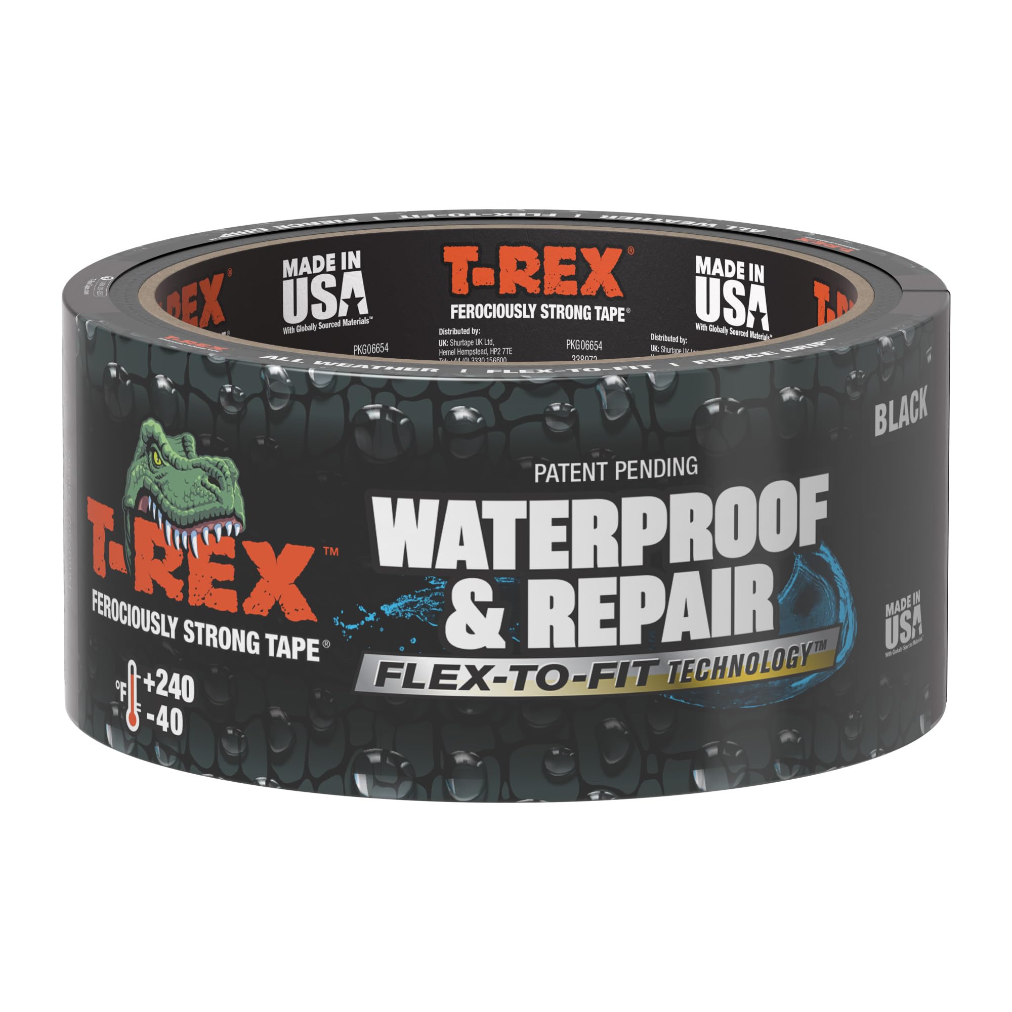 T-REX Flexible Waterproof Tape - Heavy Duty Adhesive Waterproofing Tape for Repair, Leaks, Roof Patches - Extreme Weather & UV Resistance - Black 48mm x 9.14m