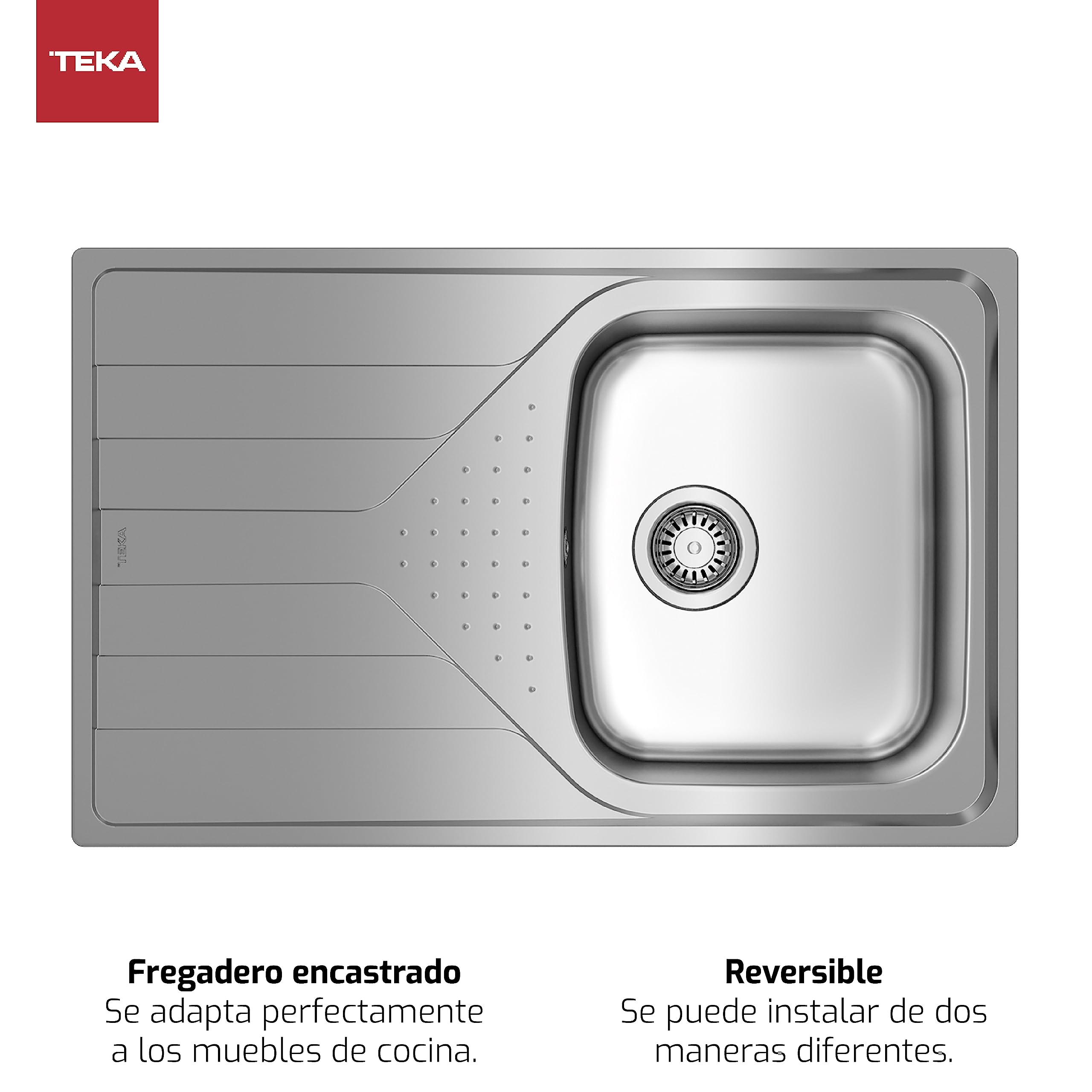 TEKA Fregadero Encastrado 1 Cubeta Acero Inoxidable 45 cm Escurridor Reversible Universe 45 T-XP 1C 1E