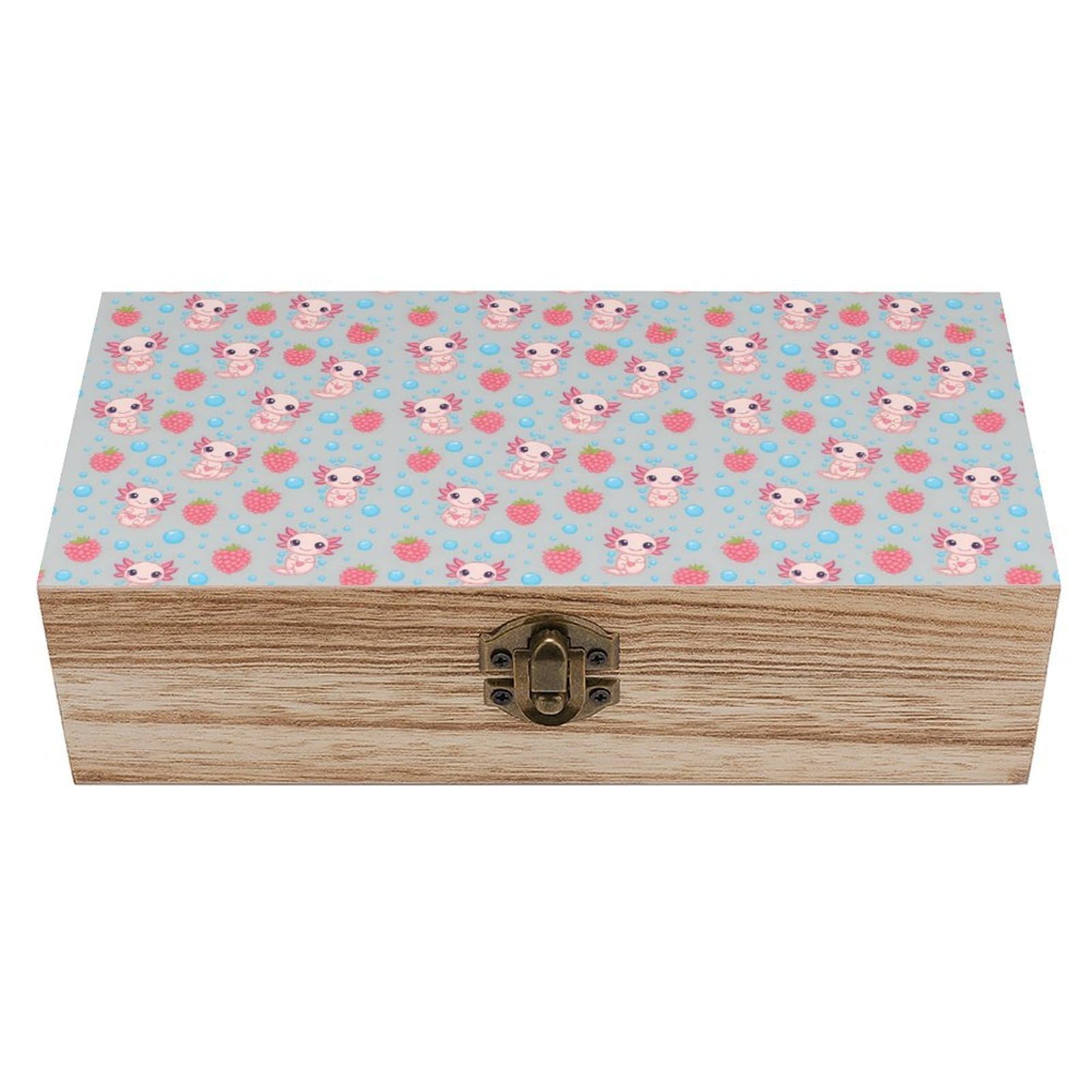 Cute Axolotls Flowers Wooden Storage Vintage Keepsake Decorative Boxs
