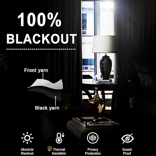 Miniatura 2 de XWZO Paneles de cortina 100 % opacos, cortinas de forro negro con aislamiento térmico, cortinas reductoras de ruido y bloqueo de calor para ventanas