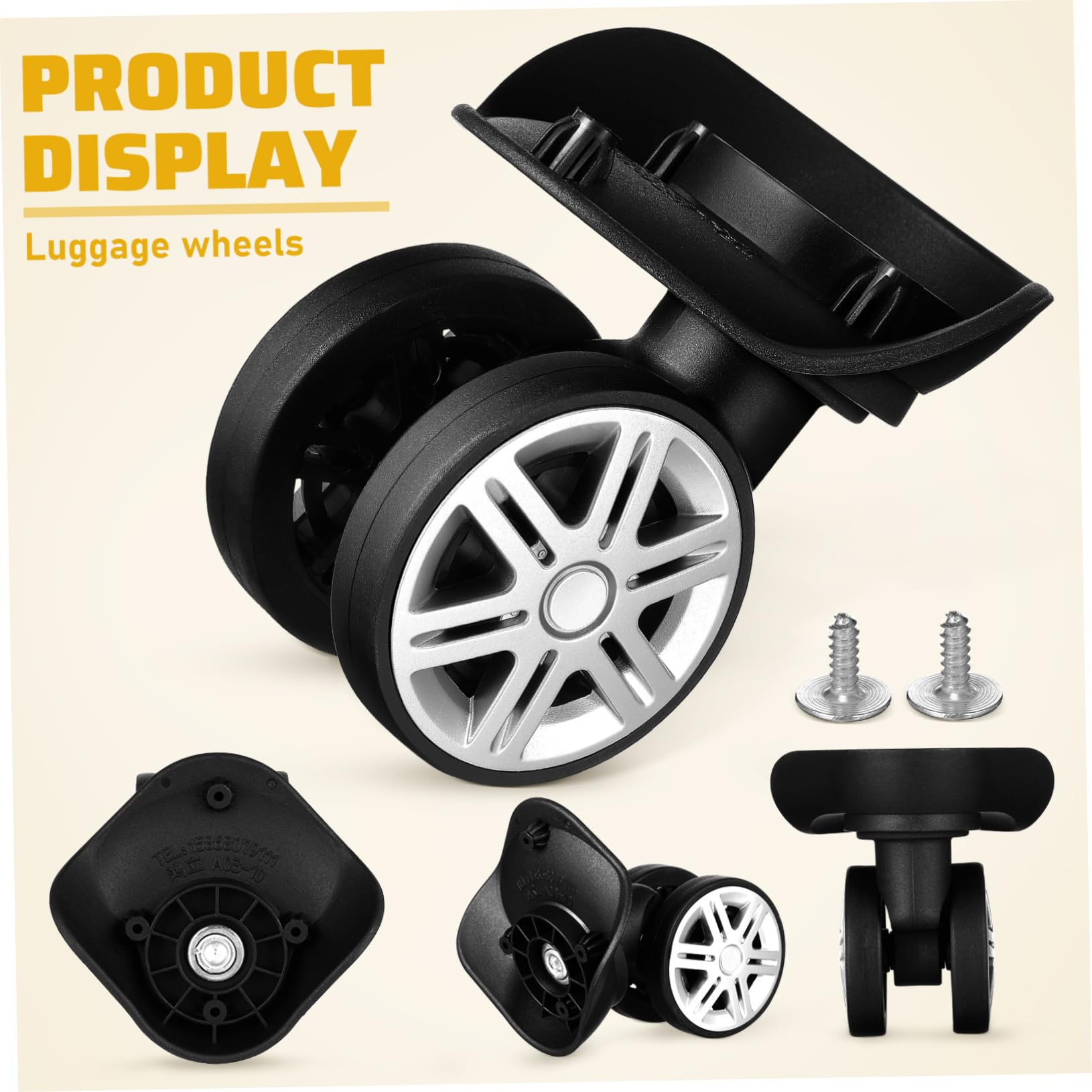 Lot de 4 roulettes pour Valise en Abs Design Double-Roue, Remplacement Compatible Trolley, Direction Flexible Suspendre Renforcée