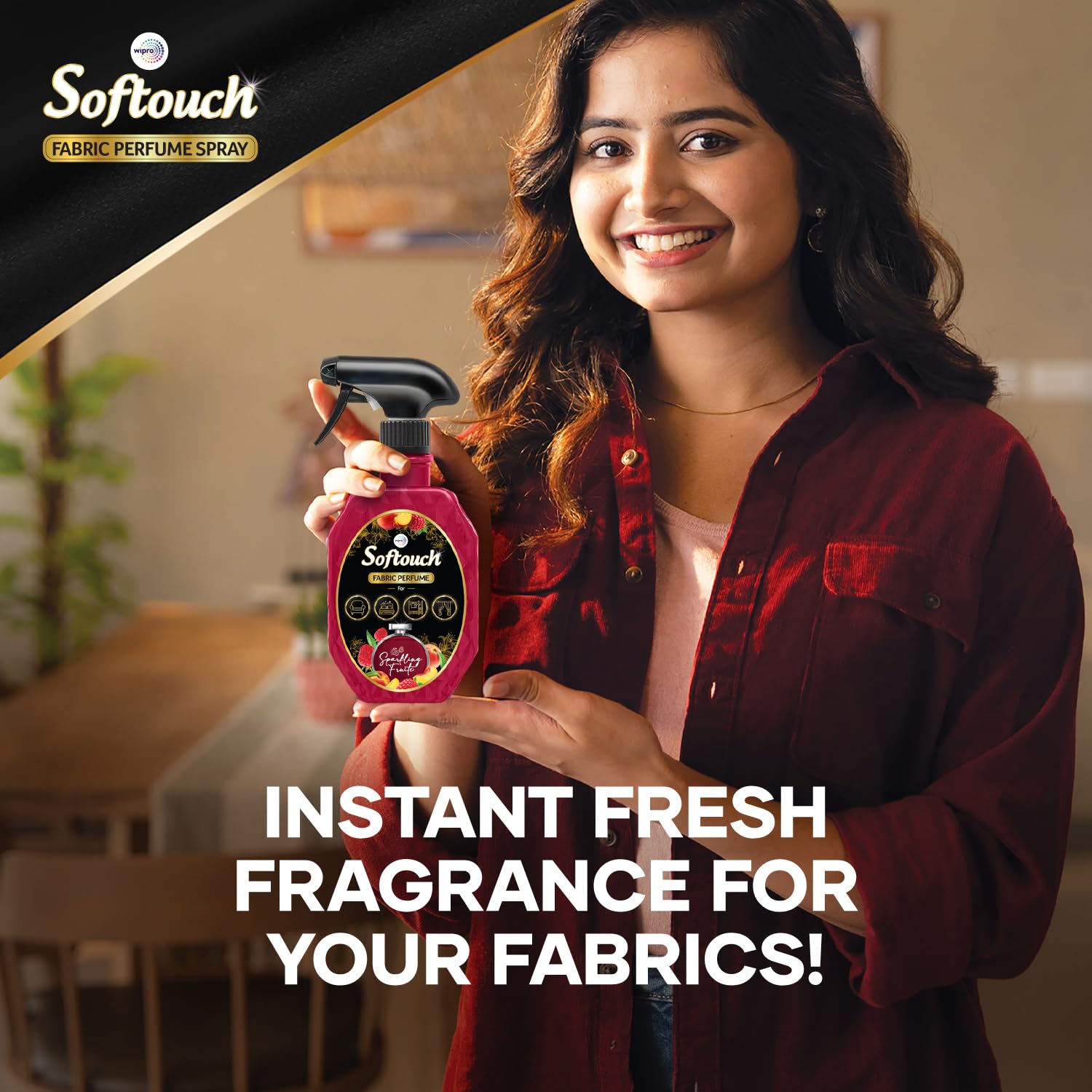 Softouch Fabric perfume Spray Sparkling Fruit 370 ml| Instant frgarance| Eliminates odours on Clothes, Curtains, Sofa, Cushions, Carpets, Bedding 1