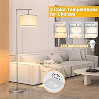 Vista 2 de Lámpara de pie para sala de estar con 3 temperaturas de color, lámpara de pie ajustable con pantalla de lino beige, lámparas altas para dormitorio