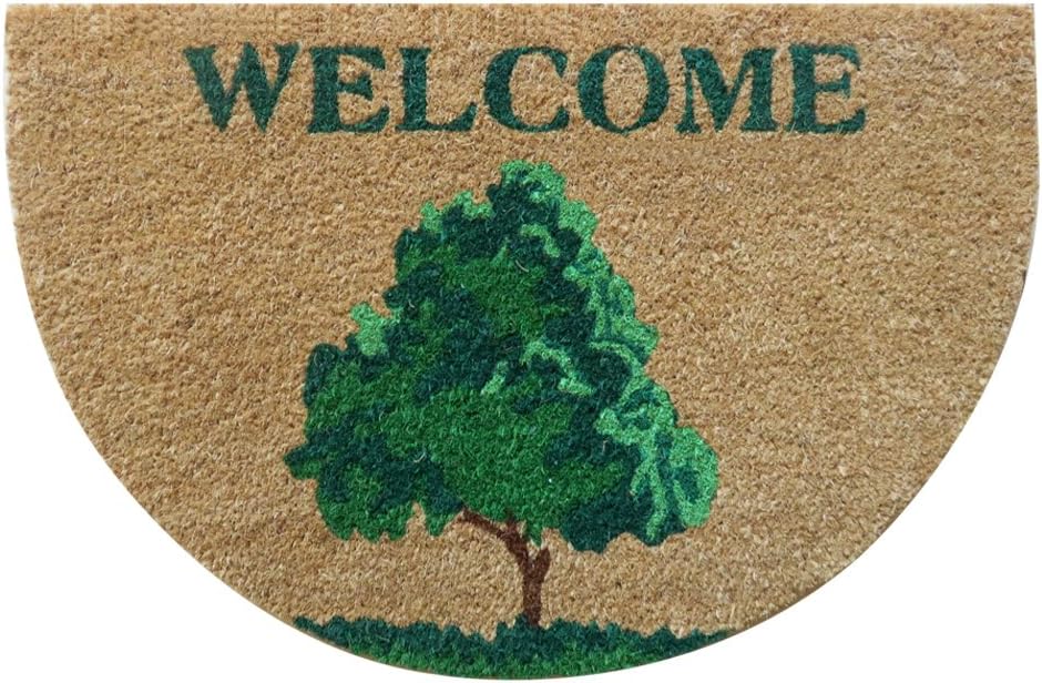 ATMAH Garden Themed Coir Door Mats (Multicolour, Coir, 40cm X 60cm) (Welcome Half Moon)