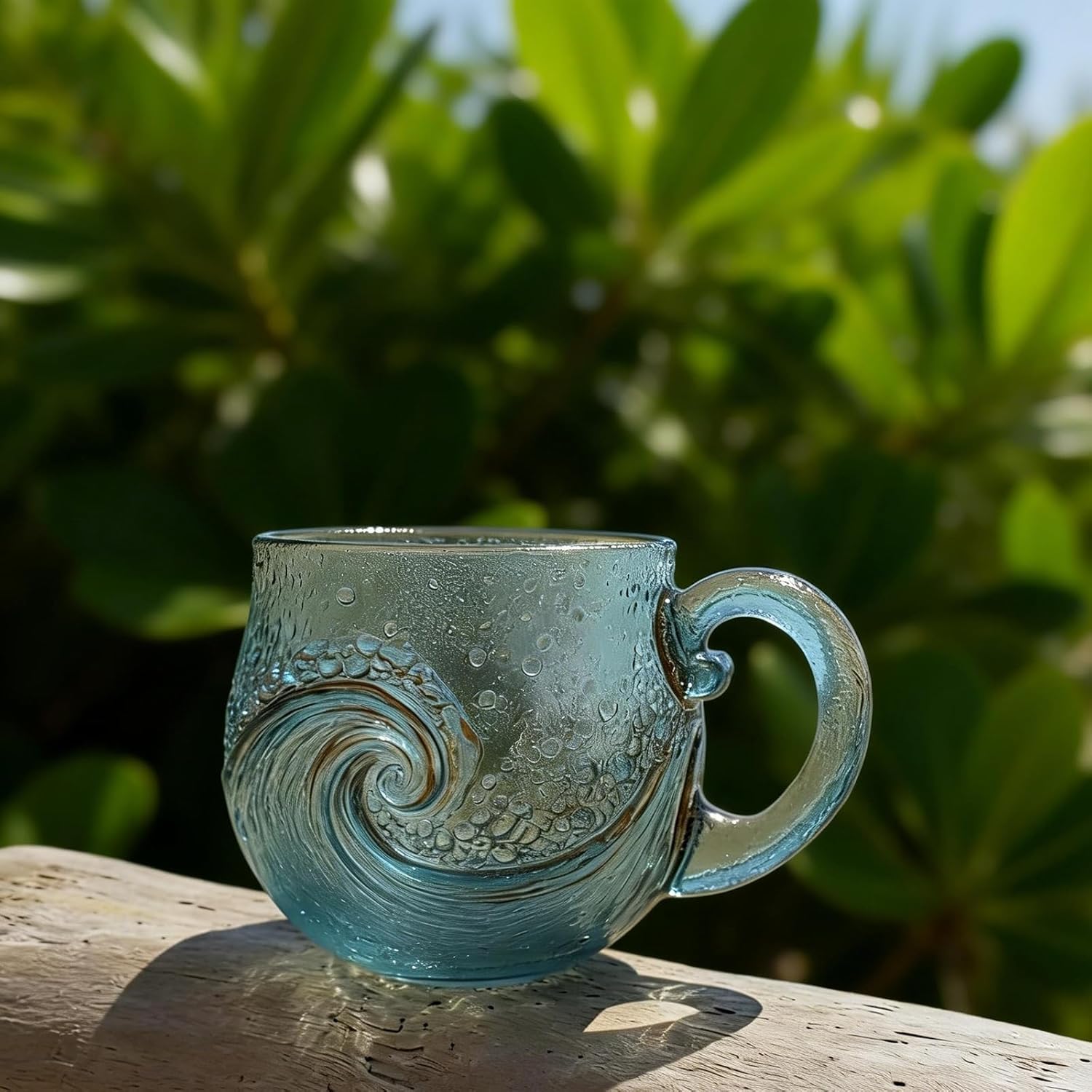 Sea Wave Handblown Glass Mug, 12 Oz Textured Ocean Design Cup for Coffee Wine Ice Drinks, Resin Drinkware Gift - Image 5