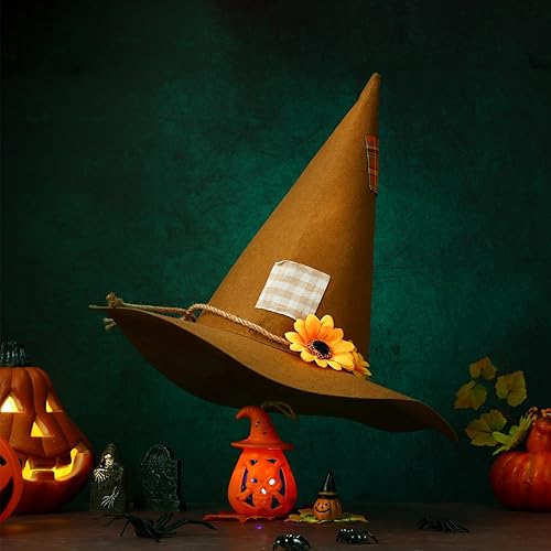 Miniatura 5 de Panitay Sombrero de espantapájaros de Halloween, disfraz a granel, disfraz de fiesta de cosplay, accesorio de disfraz de bruja de paja de fieltro