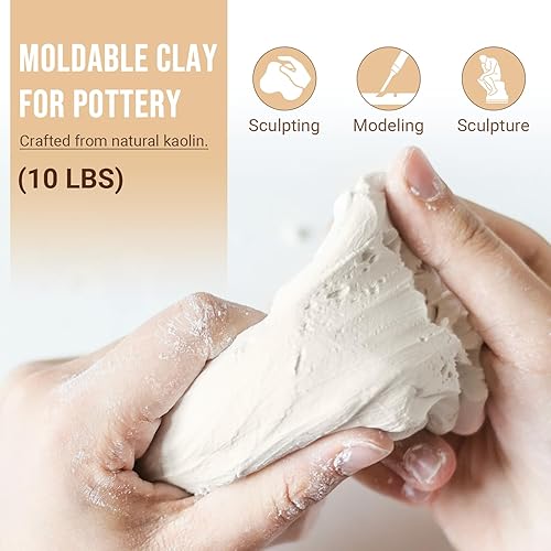 Miniatura 2 de CALPALMY Arcilla natural de 10 libras para cerámica, arcilla moldeable de secado al aire natural, alta densidad y calidad, escultura de alto fuego