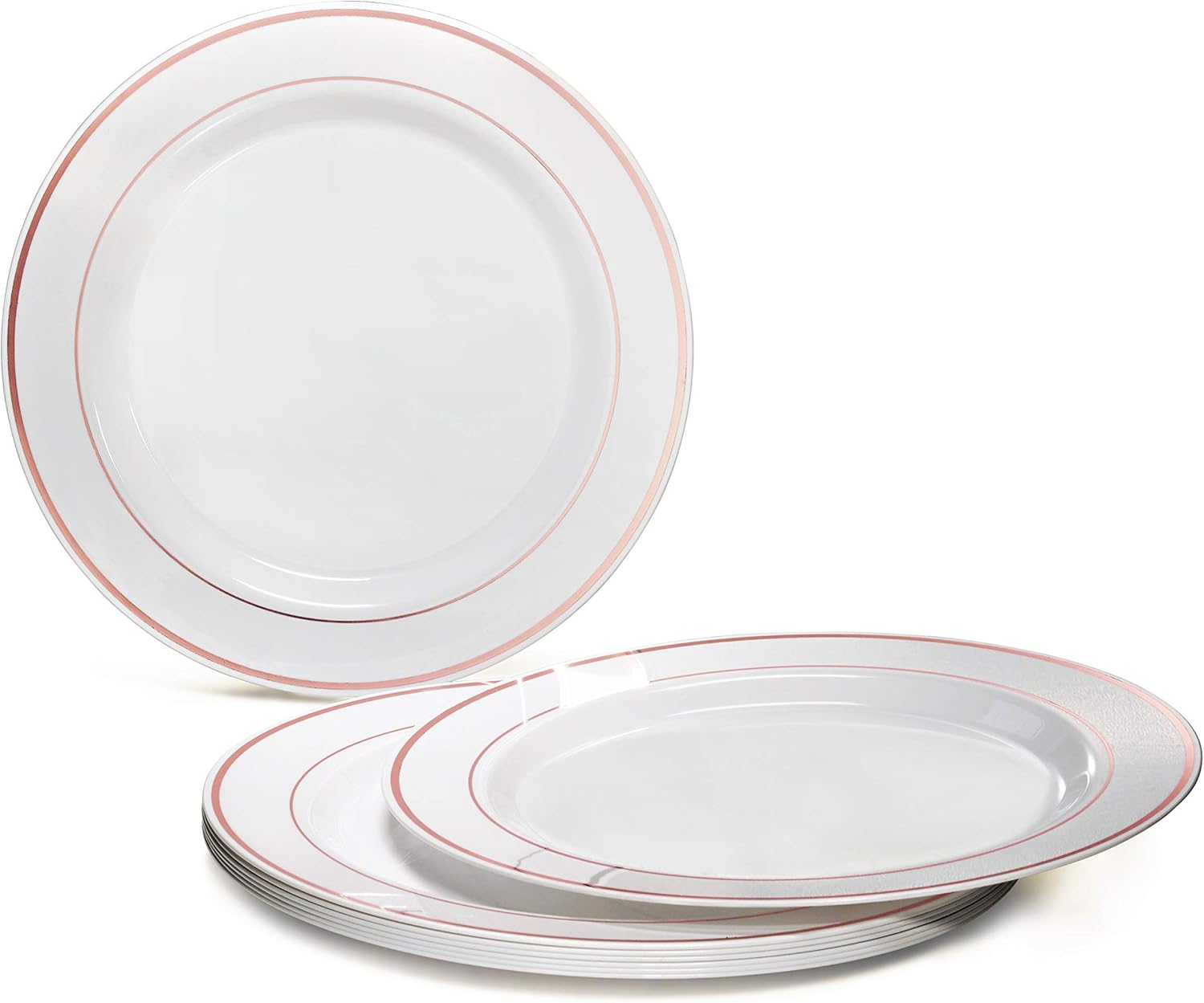 Black Friday Sale 2022 OCCASIONS 50 Plates Pack (25 Guests) - Heavyweight Wedding Party Disposable Plastic Plate Set - 25 x 10.5'' Dinner + 25 x 7.5'' Salad/dessert plates (White w/Rose Gold Rim)