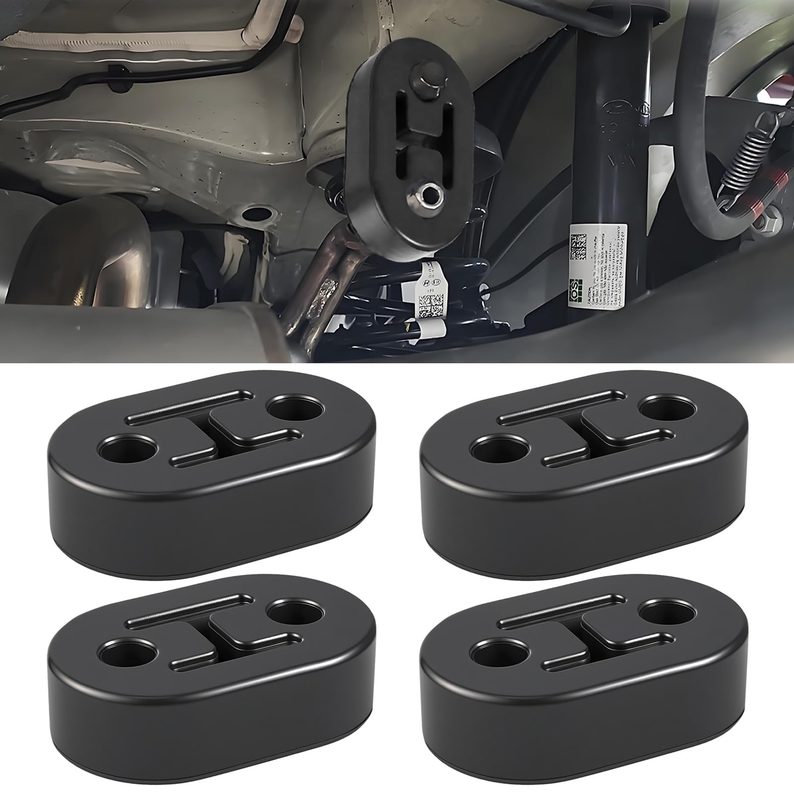 4PCS Exhaust Rubber Mounts,12mm 2 Hole Car Exhaust Hanger Bracket,Universal Muffler Support Support for Vehicle Exhaust System Protection (4PCS)