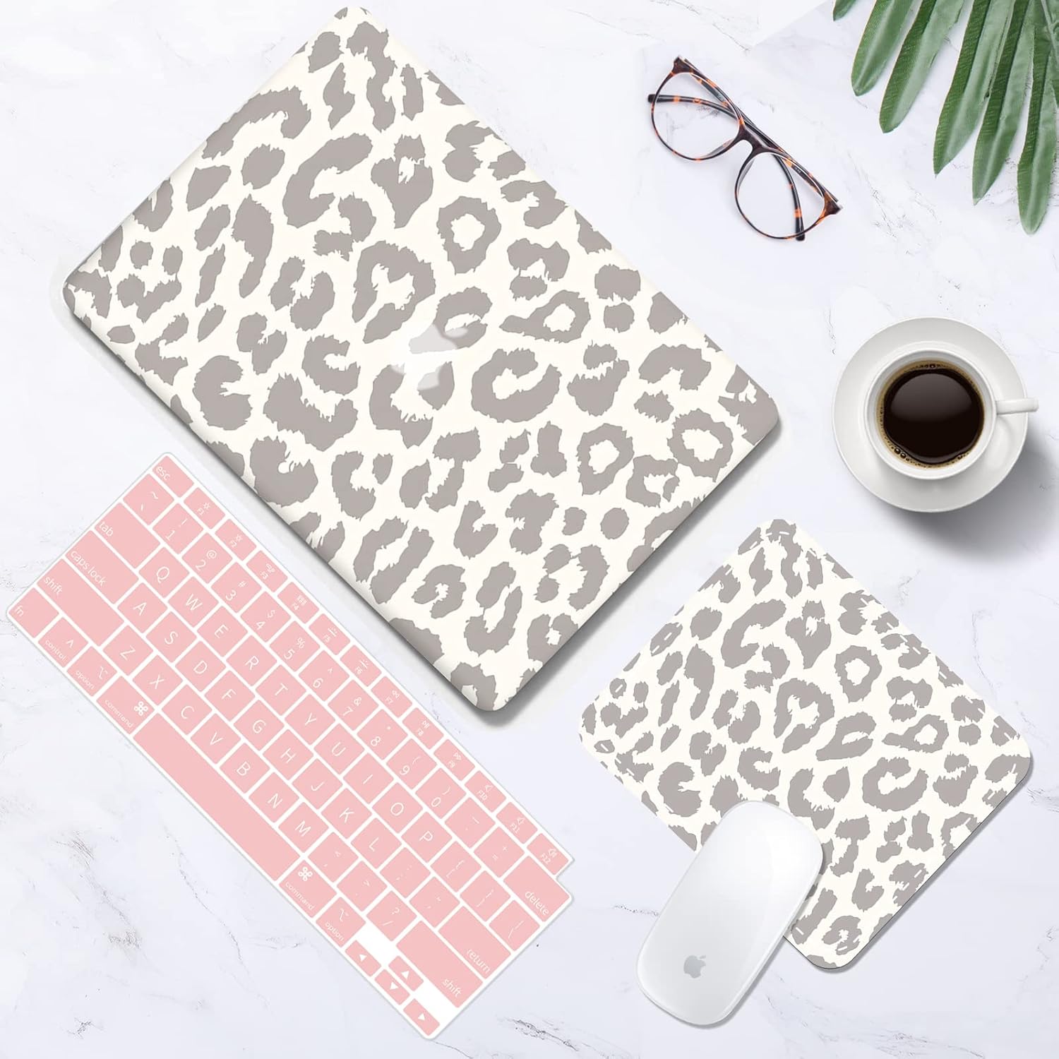Seorsok Compatible with MacBook Air 13 Inch Model A1932 A2179 M1 A2337 Touch ID Release 2022 2021 2020 2019 2018 Plastic Hard Shell Case Protective Cover&Mouse Pad&Keyboard Cover,Leopard Print