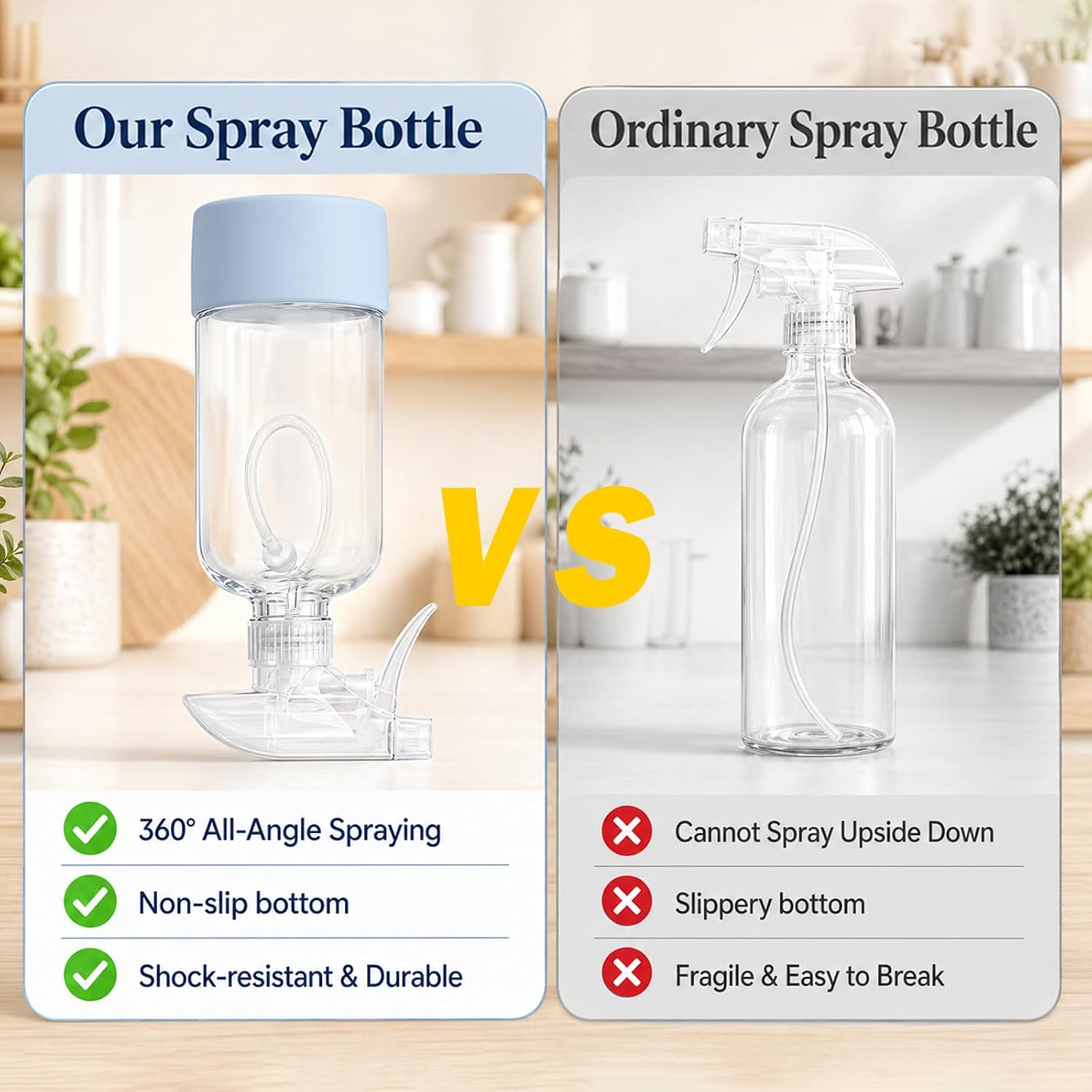 360° Glass Spray Bottles 16 oz for Hair Cleaning with Silicone Sleeve, 2 Pack Amber Refillable Containers with Adjustable Spray Nozzles, Empty Spray Bottles for Plant, Clear
