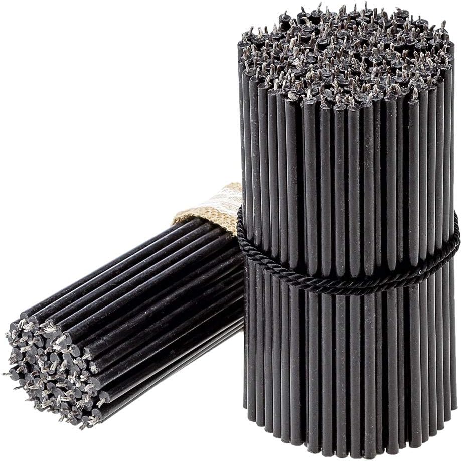 Beeswax Taper Candles (Black) - Ritual Candles, Orthodox Church Candle Tapers for Prayer, Decor, Christmas - Tall, Bendable, N120, Height 16 cm, Ø 5,4 mm (300 pcs - 1000 g)