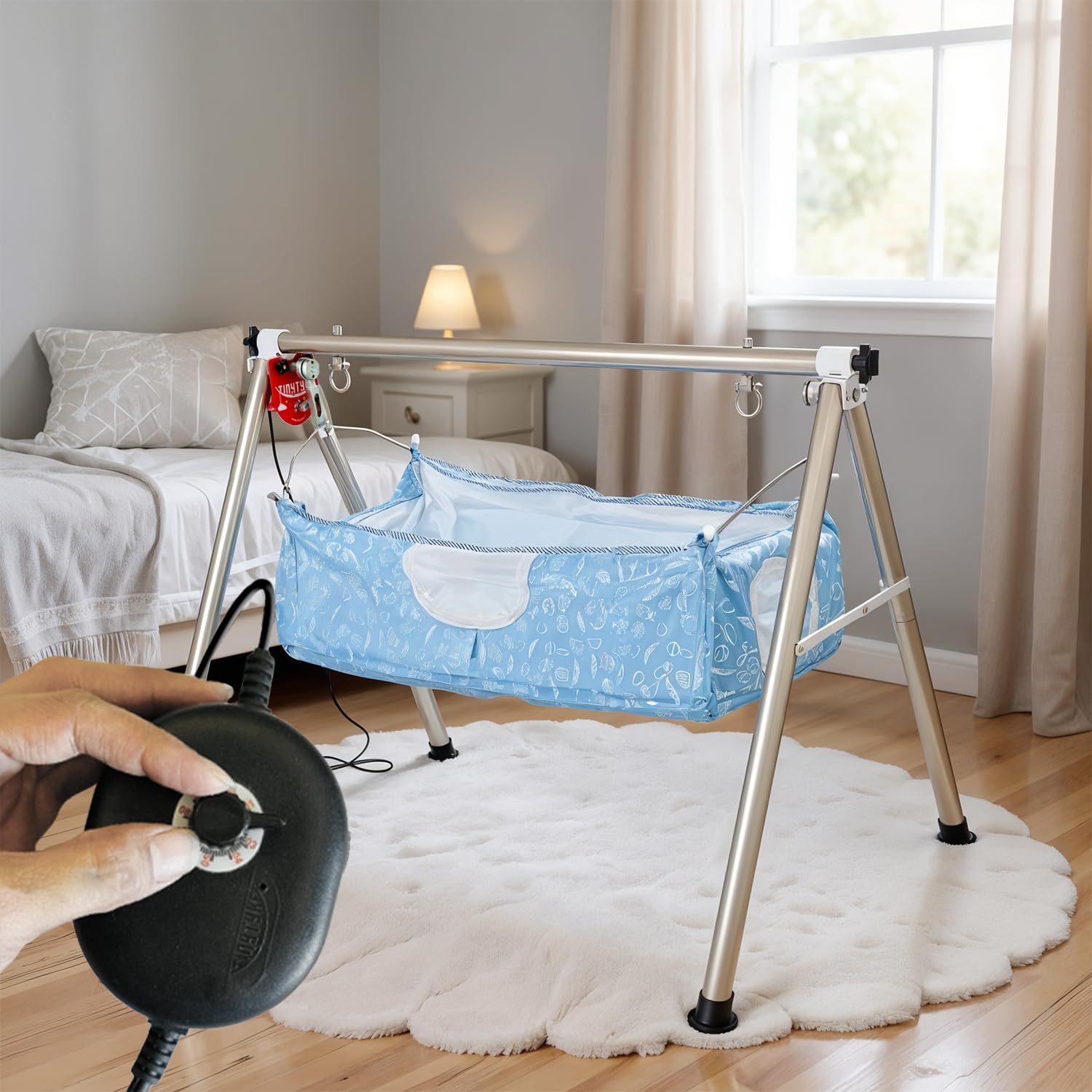 Automatic Cradle for Baby - Electric Swing Cradle with Adjustable Speed - Semi-Foldable Frame with Blue Cloth and Mosquito Net - Baby Palna/Jhula for Kids of 0 to 3 Years - Carry Upto 20kgs