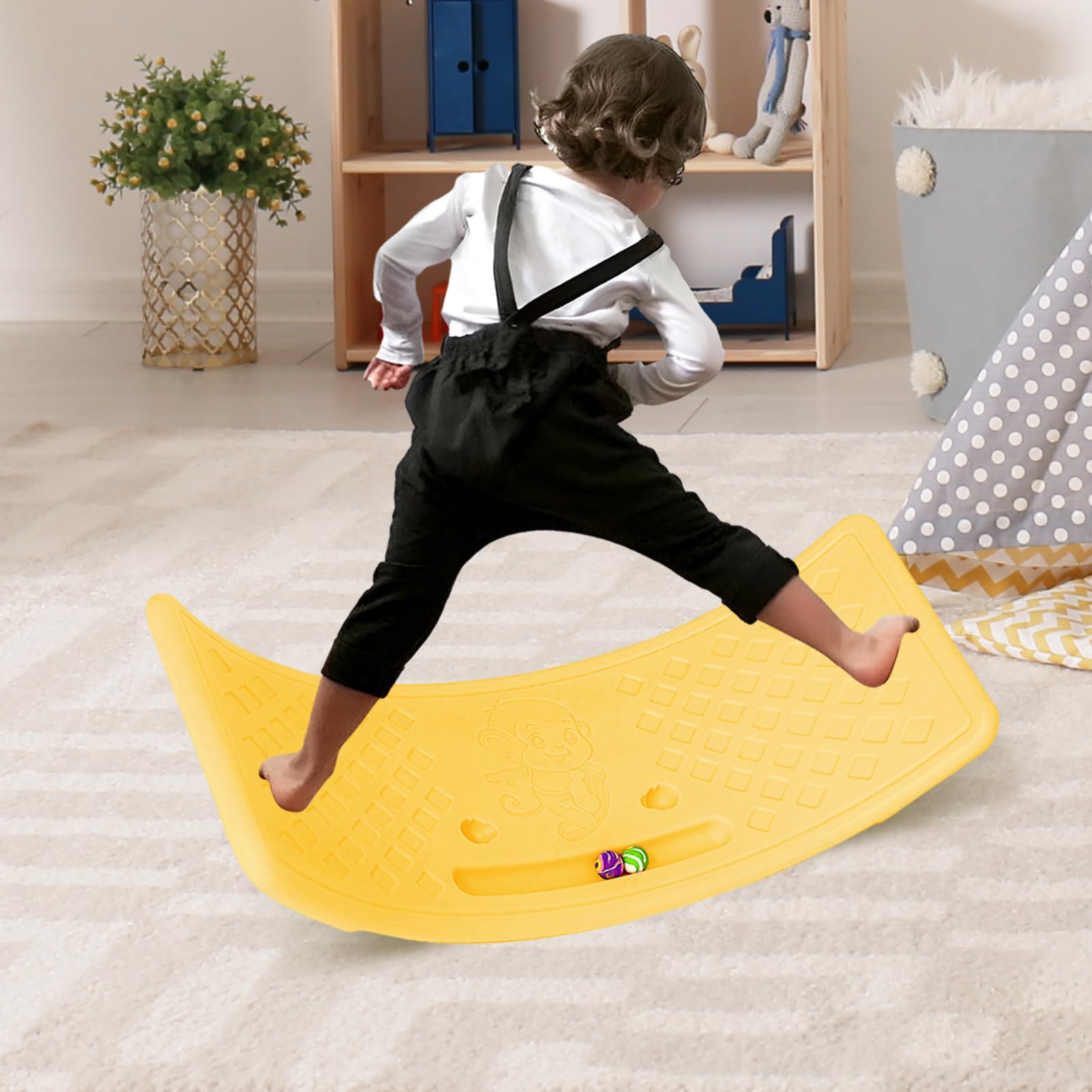 Rockerboard Kinder, Wobbelboard Kinder - Offene gebogene Balance Lerntafel - Wackeliger Trainer, Balance-Übungstafel für Mädchen und Jungenübungen, bis 25 kg haltbar