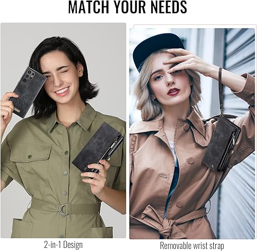 Miniatura 76 de SZHAIYU 2 in 1 Detachable for Samsung Galaxy S23 Ultra Wallet Case with Card Holder, Retro Premium Flip Leather Cover Magnetic Zipper Pocket Phone