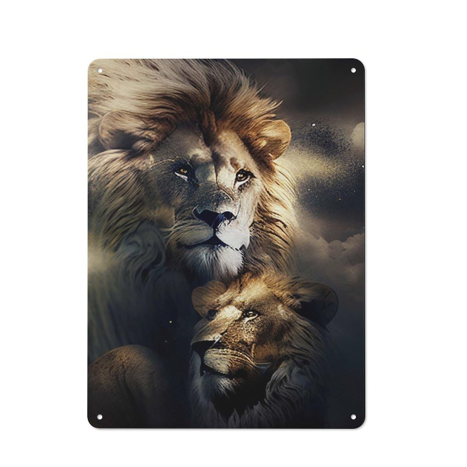 Junmoney Lion Father Lion Son Retro Tin Sign 40X30cm For Living Room Or Hallway, Gift For Living Room Decor Lovers During The Christmas Season