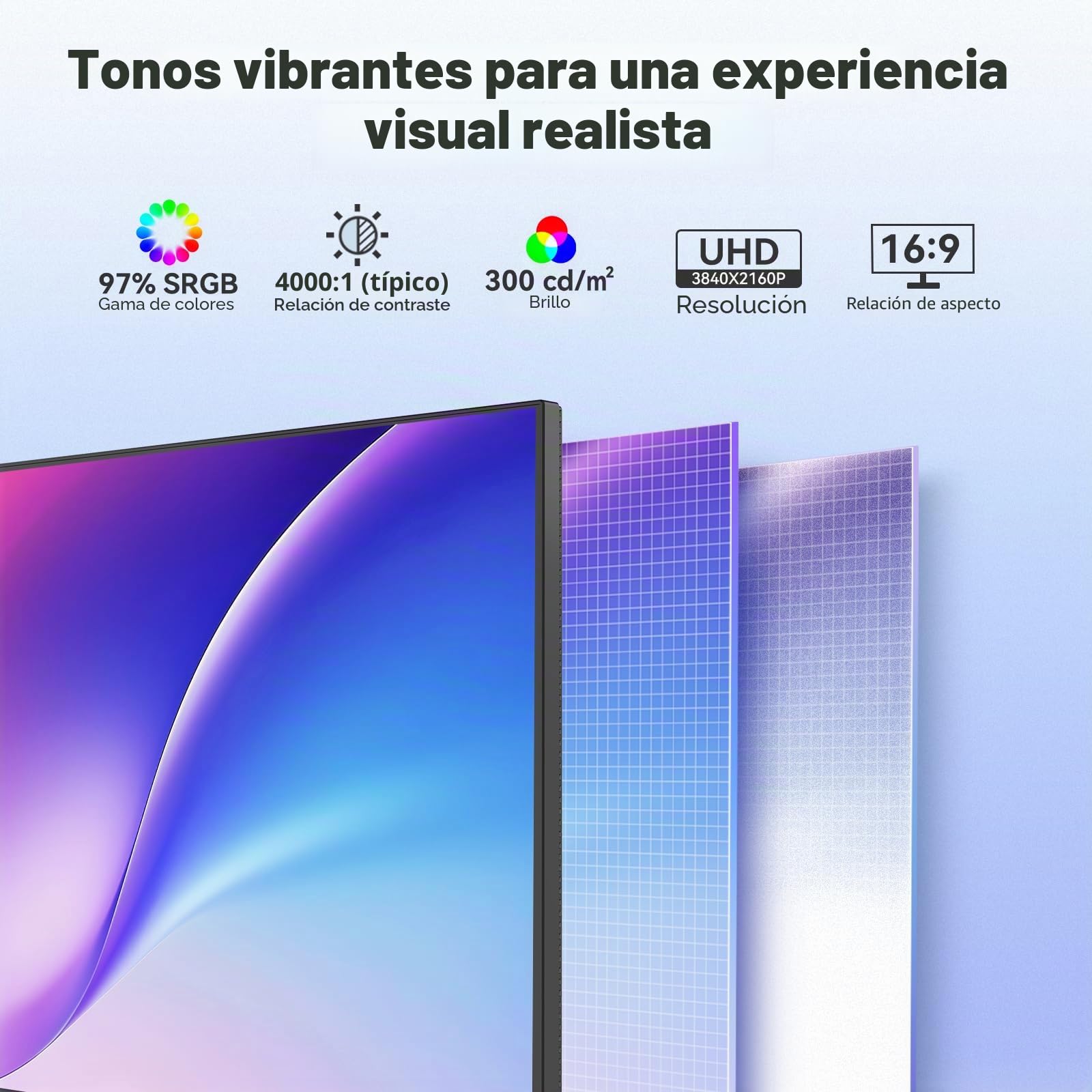 Great voell Monitor 32 Pulgadas 4K UHD HDR10 FreeSync 4000:1 Montaje VESA Edición Foto Oficio Entretenimiento Amplia Gama Colores