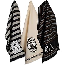 DII Happy Halloween Dishtowel Collection Embellished Cotton Kitchen Hand Towel Set, 18x28, Skeleton, 3 Count