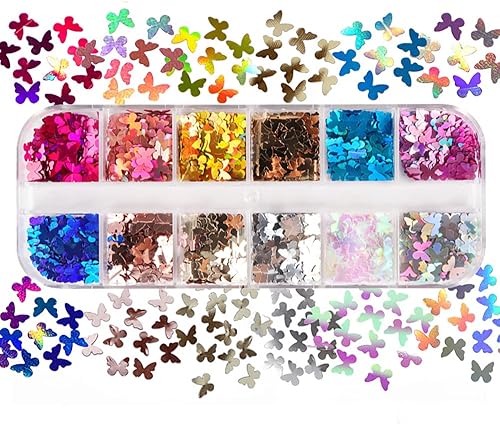 Miniatura 4 de 12 rejillas holográficas de mariposa para arte de uñas, lentejuelas con purpurina láser 3D brillantes para diseño de uñas acrílicas, paillettes