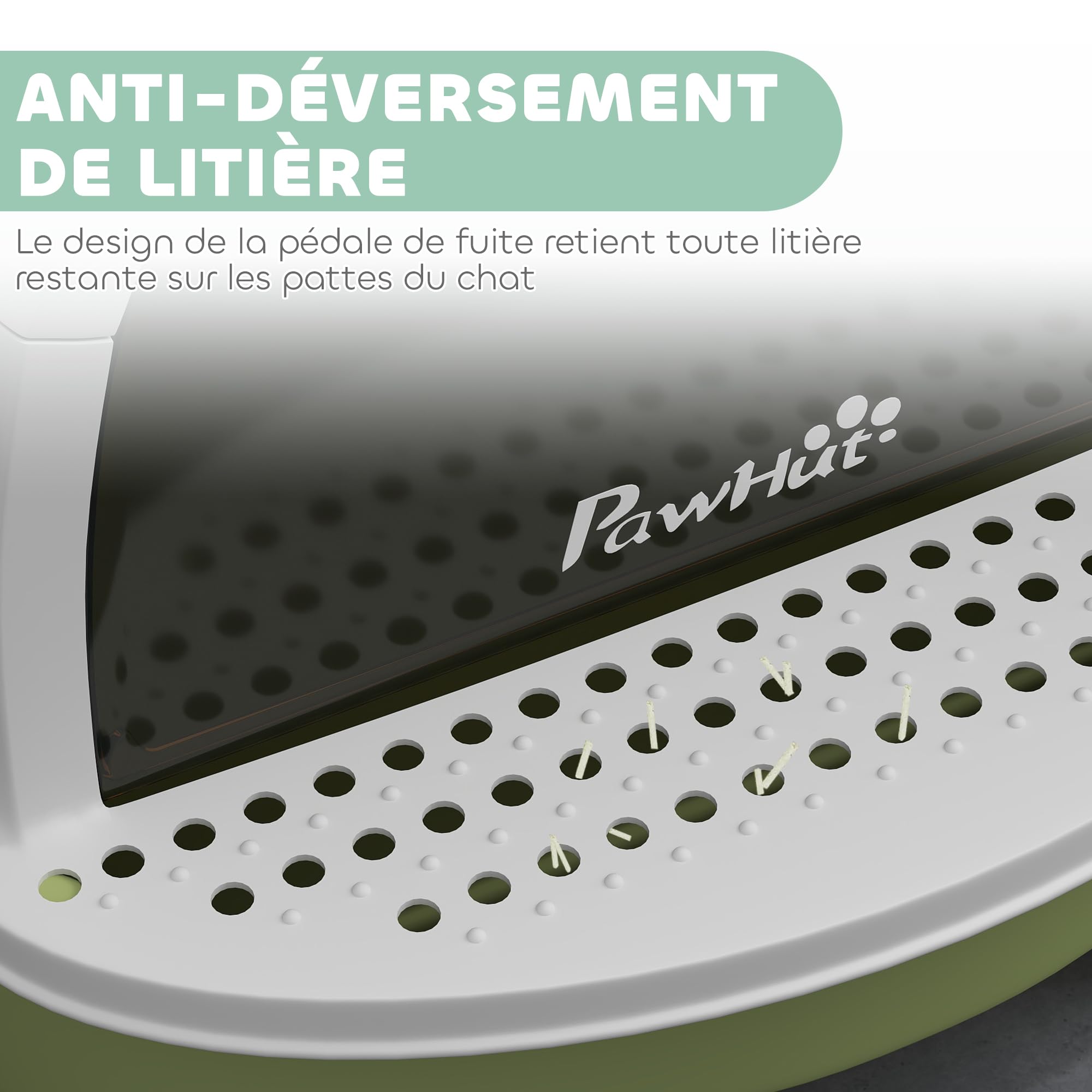 PawHut Maison de toilette pour chat, bac à litière fermé chat, 2 packs de filtres au charbon poignée de transport porte translucide nettoyage facile vert