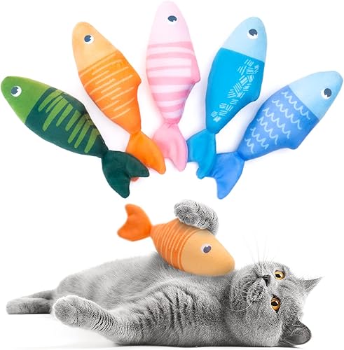 Juego de 5 piezas de juguetes para gatos rellenos de hierba gatera (peces)