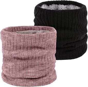2 Pack Winter Neck Warmer Fleece Infinity Snood Scarf for Mens Women Thermal Knitted Neck Gaiter for Cycling Motorcycle Ski Sports