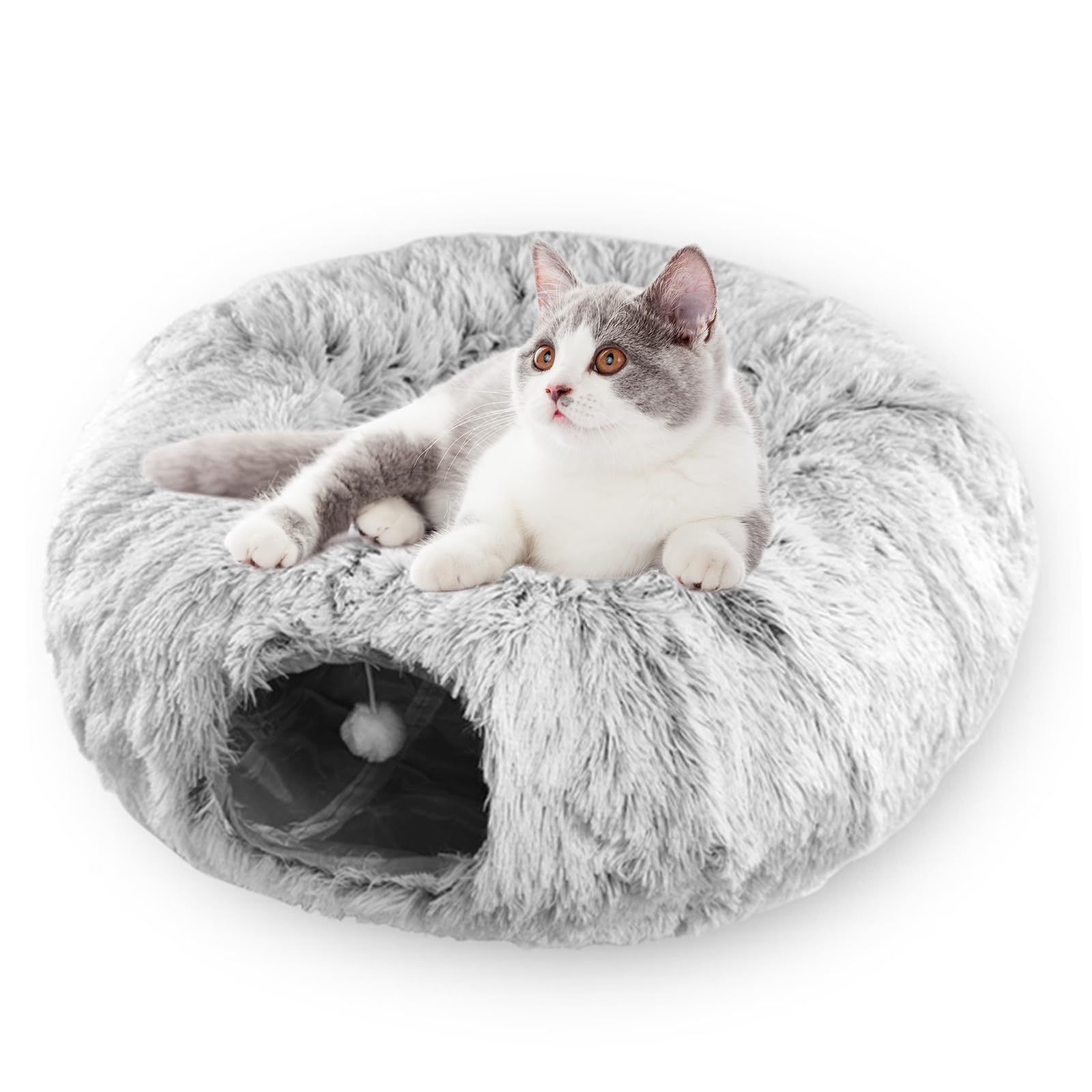 Tunnel pour chat rond et lit douillet 85 cm pour des siestes sereines