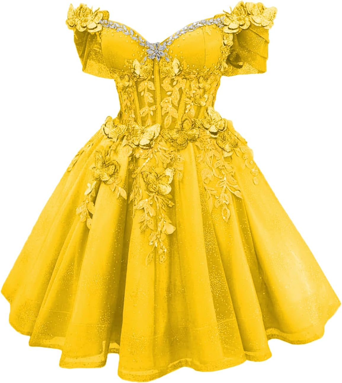 Youjiayi 3D Butterfly Short Homecoming Dresses Lace Sequin DAMA Dress for Quinceanera Off Shoulder Short Prom Gown for Teens