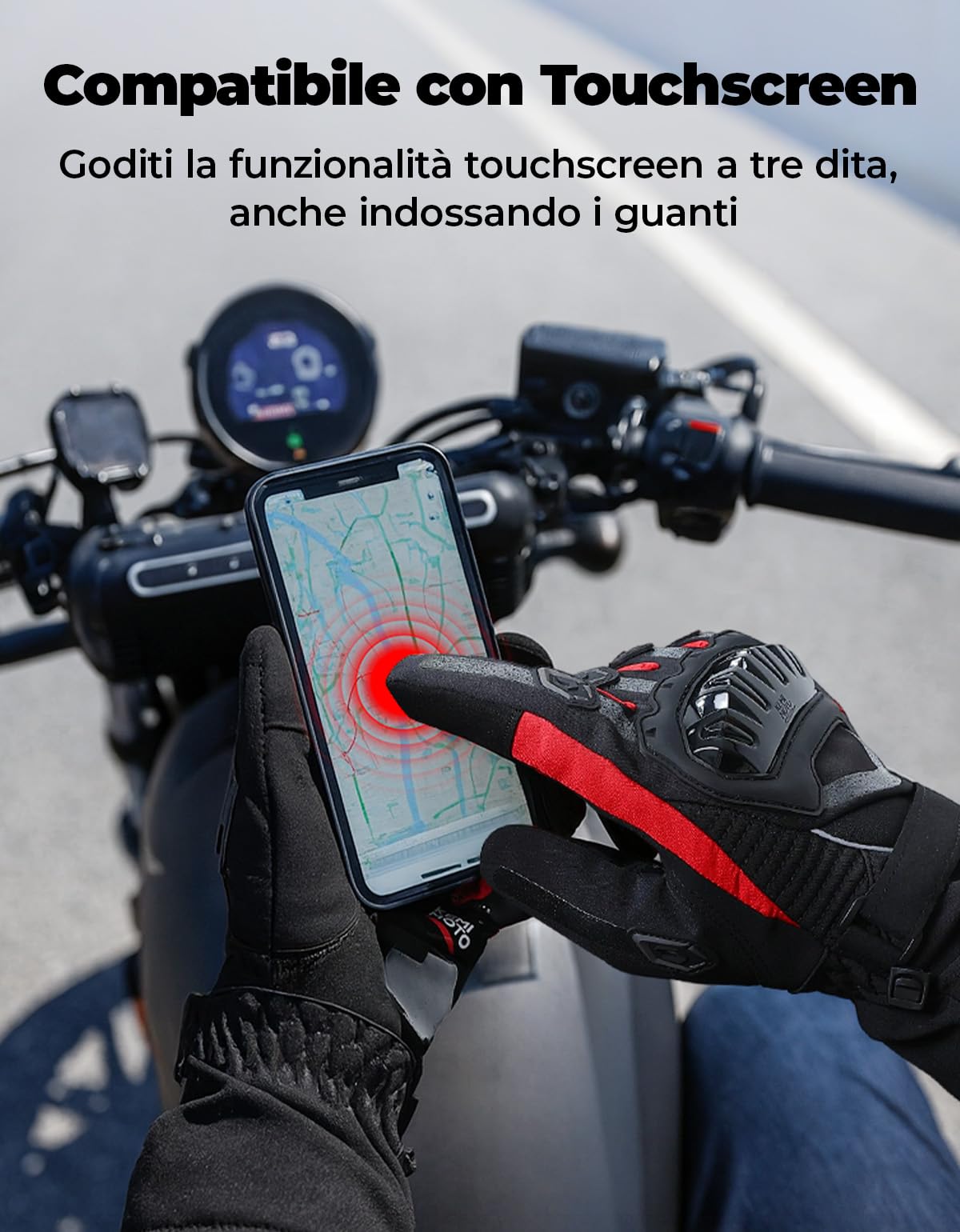 KEMIMOTO Guanti Moto Invernali, Guanti da Moto Termici Uomo Donna con Touch Screen e Impermeabile Protezione, Adatti da 0°C a 5°C, Ideali per Motociclismo a Ciclismo