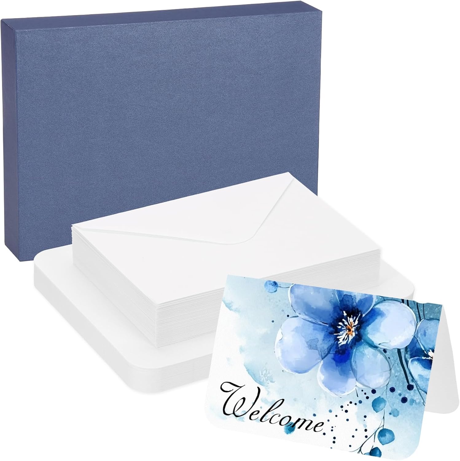 PATIKIL 40 Sets Pure Cotton Watercolor Cards 140lb/300 GSM Postcards Rounded Corners with Envelopes for Art Painting Creative Thank Notes, 4x6 Inch Foldable Size(Blue Box)
