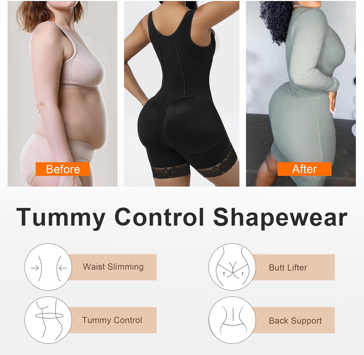 SHAPERX Women's Fajas Colombianas Tummy Control Shapewear Postpartum Butt Lifting Body Shaper with Boned Support - Image 5