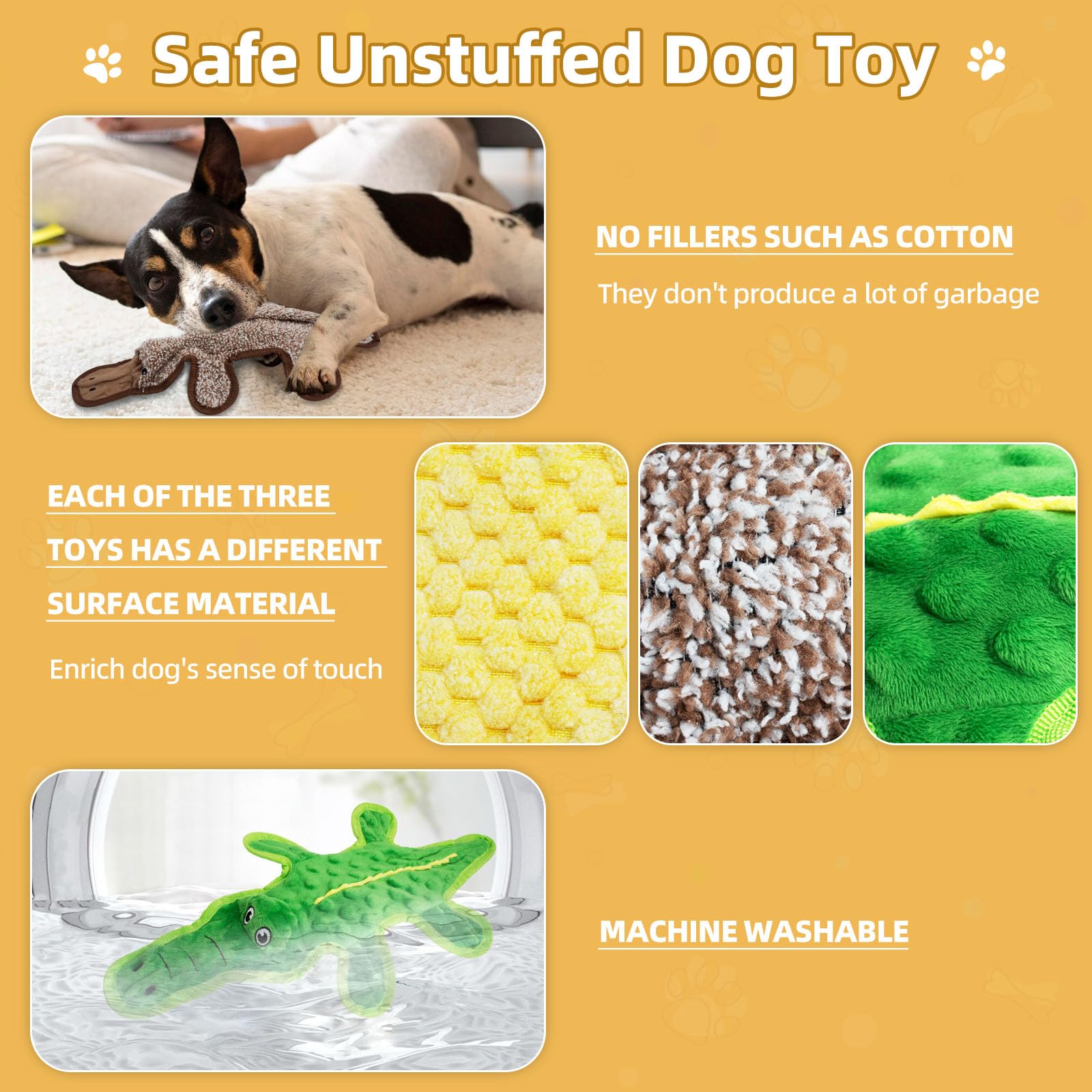 CHAWONER 3 Pack Squeaky Dog Toys, Interactive No Stuffing Crocodile Duck Platypus Chew Toy with Crinkle Paper - Image 3