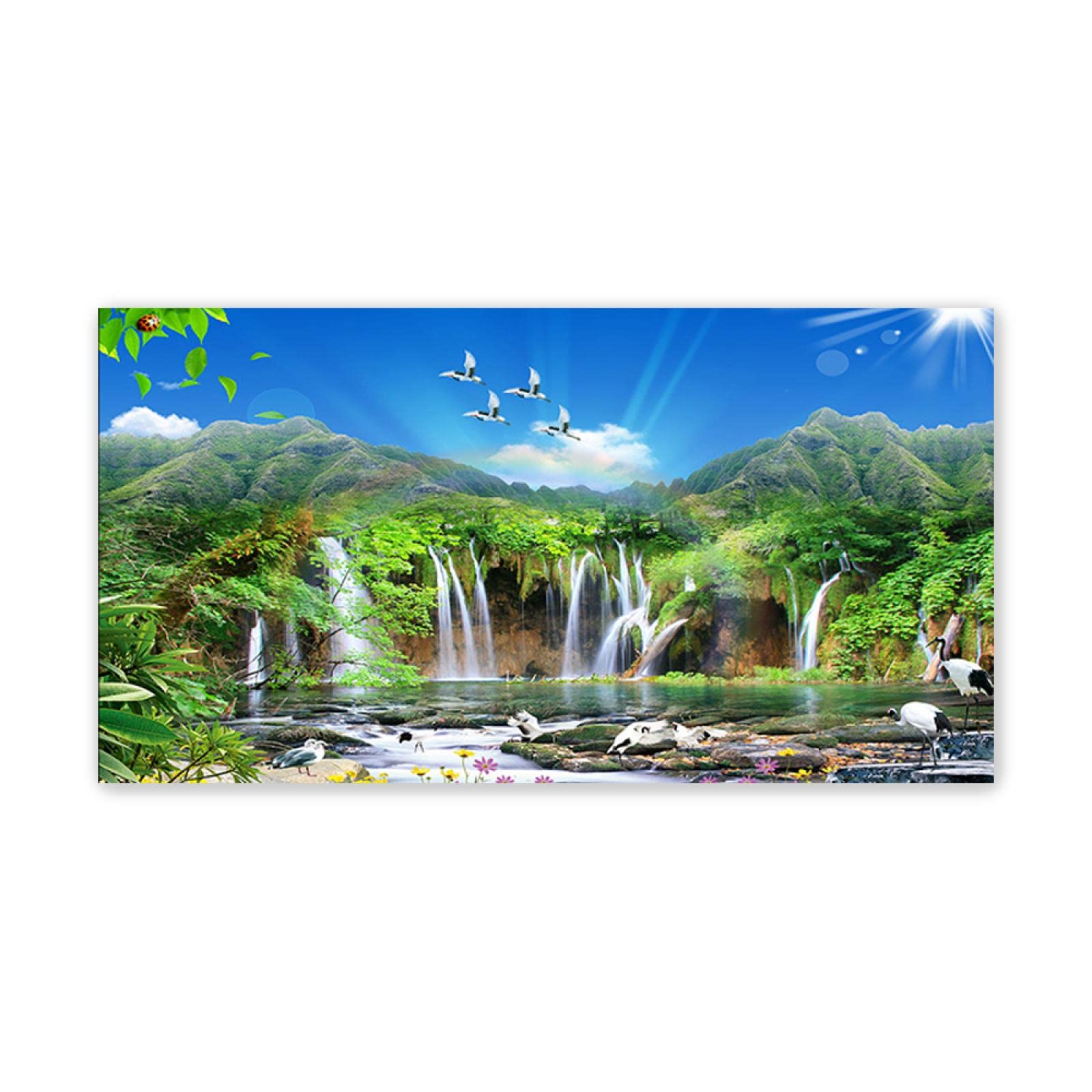Modern Swan Mountain Waterfall Pictures Landscape Canvas Wall Art Waterfall Painting Nature Canvas Prints and Poster for Living Room Decor 20x40cm(8x16in) Frameless