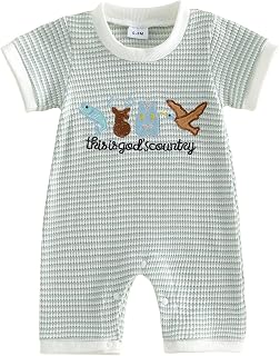 Bagilaanoe Infant Baby Boy Short Sleeve Romper Jumpsuit Pants Duck Fish Waffle Knit Outfit Summer One Piece Clothes