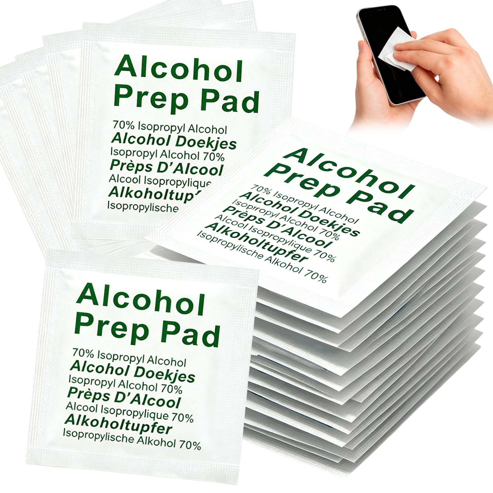 Ruwnii 200 Pcs Alcohol Wipes, 70% Isopropyl Alcohol Wipes, Individually Wrapped, Easy-Tear and Portable