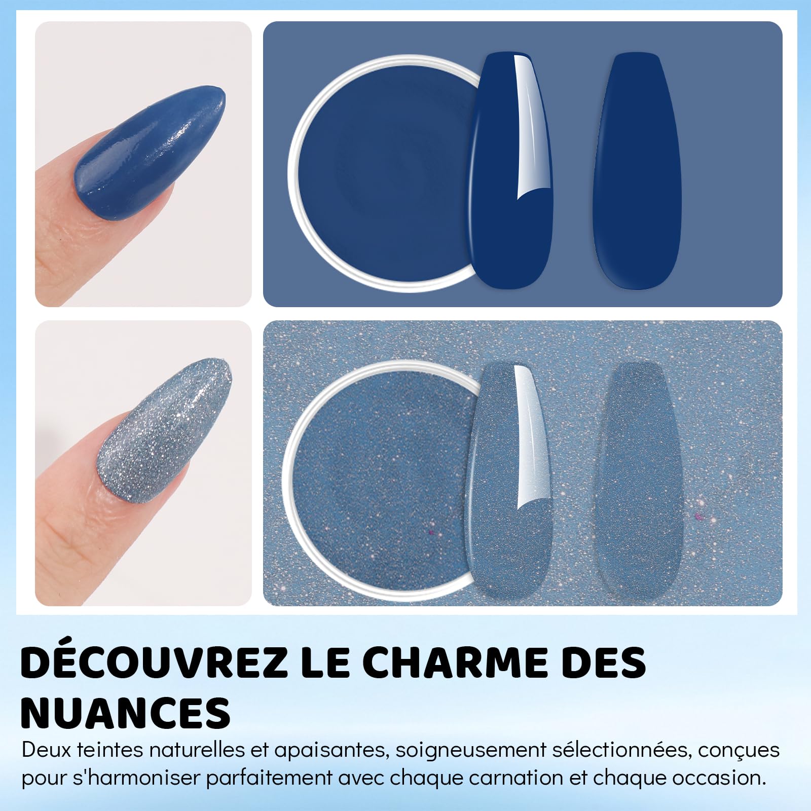 Aokitec Kit de poudre de trempage pour ongles – Poudre à ongles bleue et scintillante avec liquide de trempage pour ongles, kit d'ongles en acrylique pour nail art, facile à transporter et à utiliser