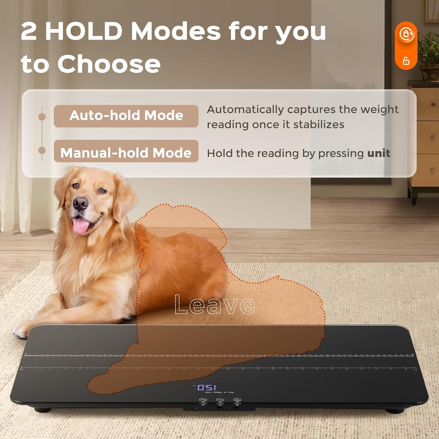 Bonvoisin Balance Animale Numérique jusqu'à 100 kg, Balance pour Chats et Chiens avec Précision 10 g & 3 Modes (kg/lb/st) – Grande Tapis Caoutchouc 68x33 cm, écran LCD, Fonction Hold, Recharge USB-C