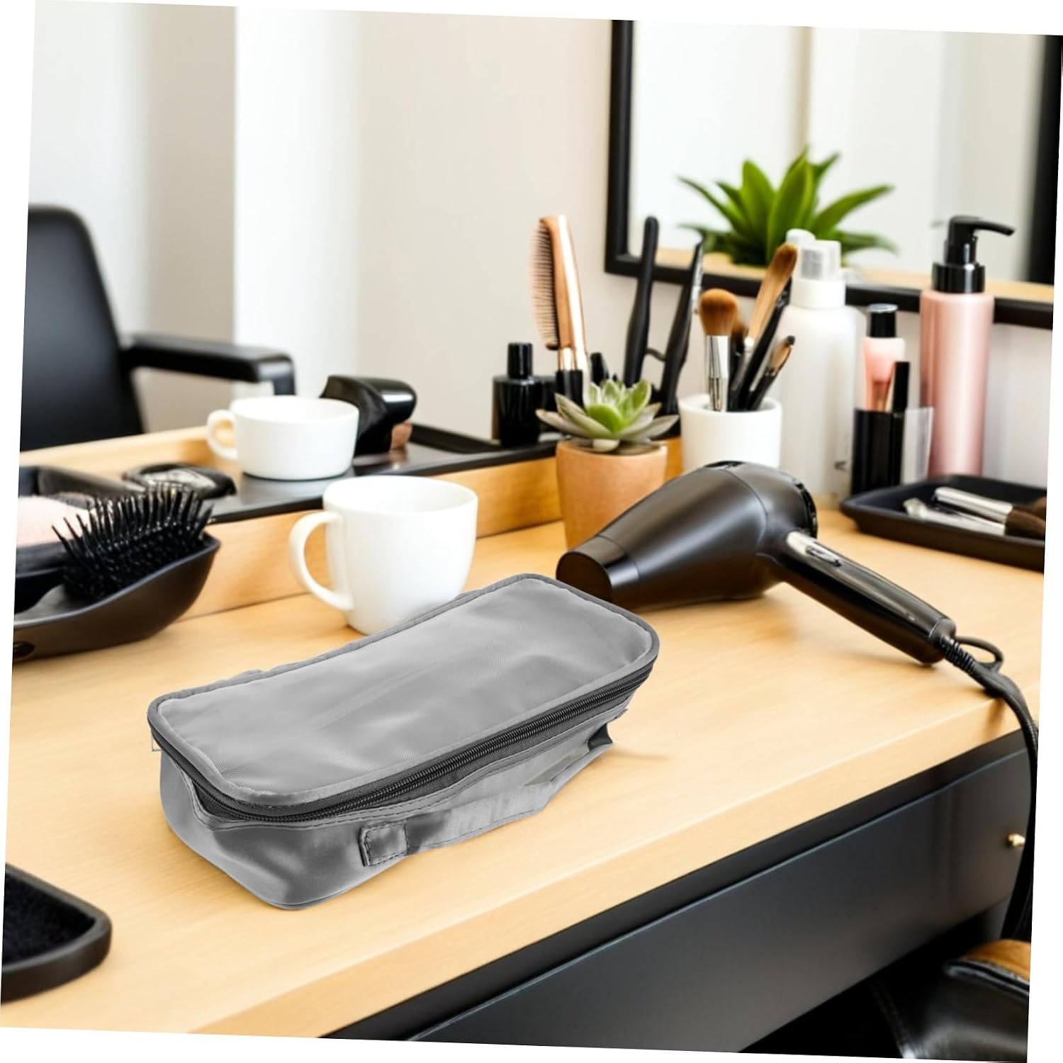 Hair Tool Storage Bag for Curling Iron and Hair Dryer, Portable Grey Travel Organizer Pouch with Ventilation, Compact Styling Tools Carrier for Women