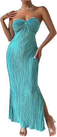 SOLY HUX Women's Twist Front Strapless Maxi Dress - Backless Tie, High Slit Vacation Dress - View #9