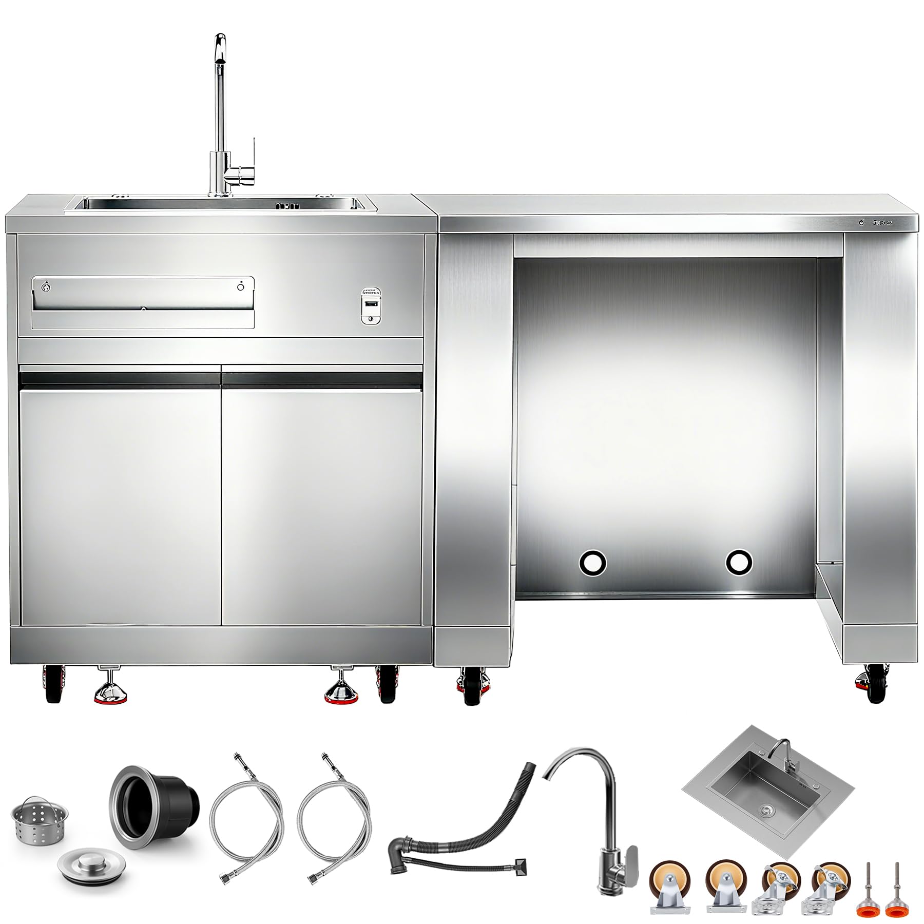 BODEGA Stainless Steel Commercial Restaurant Sinks Cabinet and Outdoor Kitchen Cabinet for Refrigerator Combo, Freestanding Utility Sink with