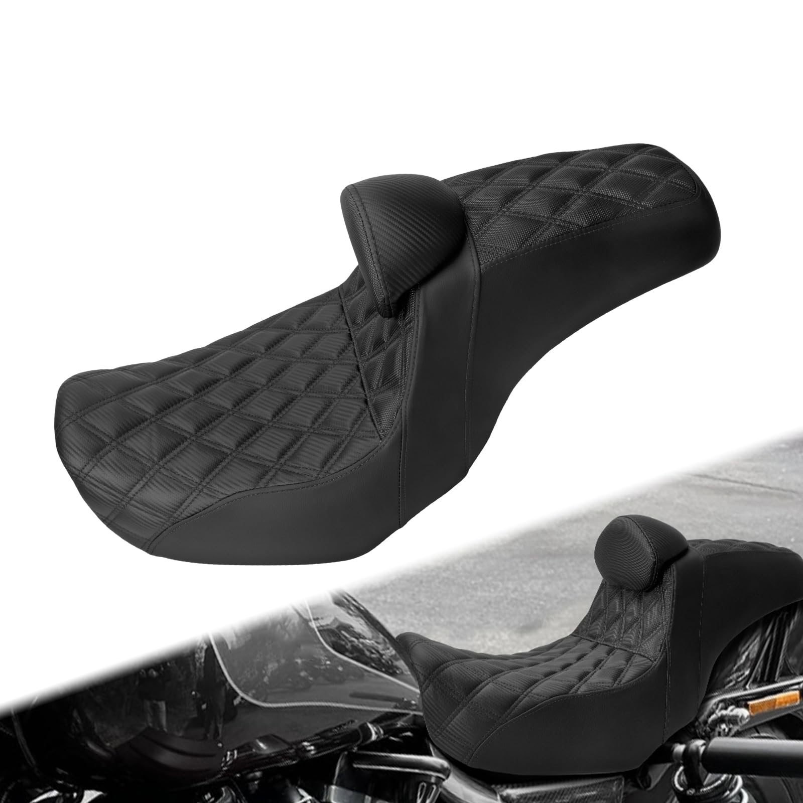 One-Piece Driver Passenger Seat Motorcycle Tow-Up Seat Fit for Harley Dyna Super Glide Street Bob Wide Glide Fat Bob Low Rider Switchback 2006-2017 (Black Stitching)-image-7