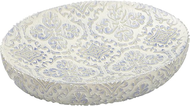 Lewondr Soap Dish, Resin Unique Swirling Floral Design Soap Tray Soap Holder for Bathroom Kitchen Sink, Soap Sponge Box for Bathroom Home Decorative, Oval - White & Blue