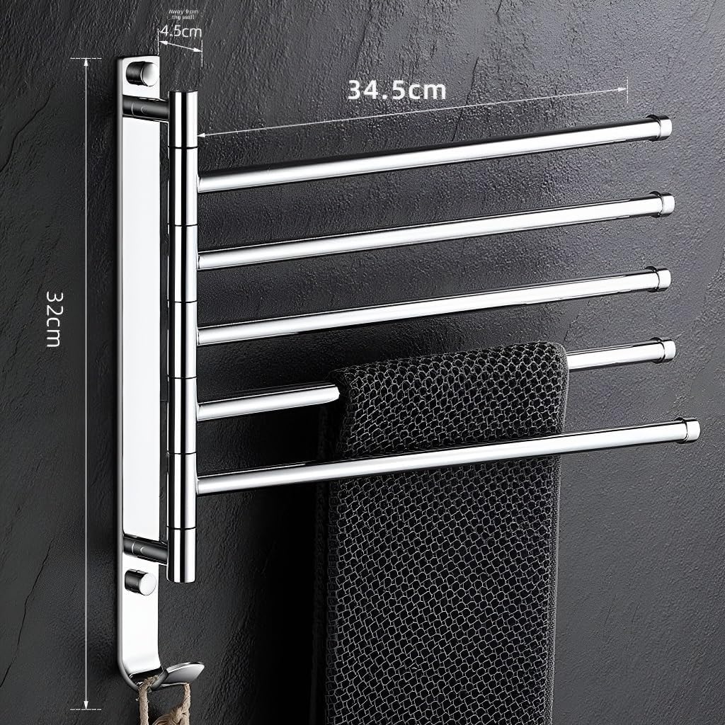 Solid Brass Rotating Towel Rod - Wall-Mounted, Multi-Bar Design, Adjustable Bathroom Towel Hanger(#5)