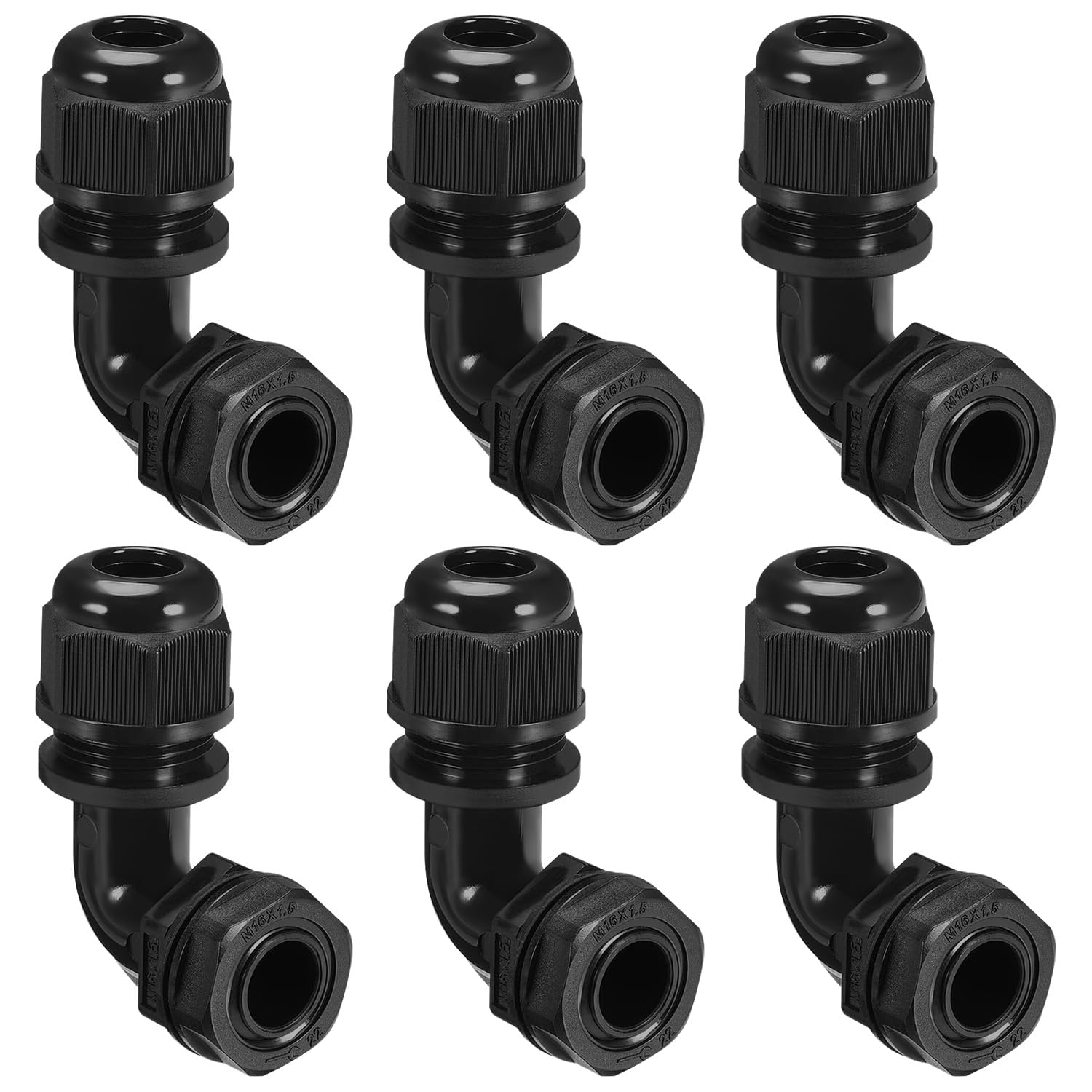 LeMotech M20 Kabelverschraubung, 90 Grad verstellbar, 9–14 mm Zugentlastung, Kabelverbinder, Nylongelenke mit Dichtungen, 6 Stück, Schwarz